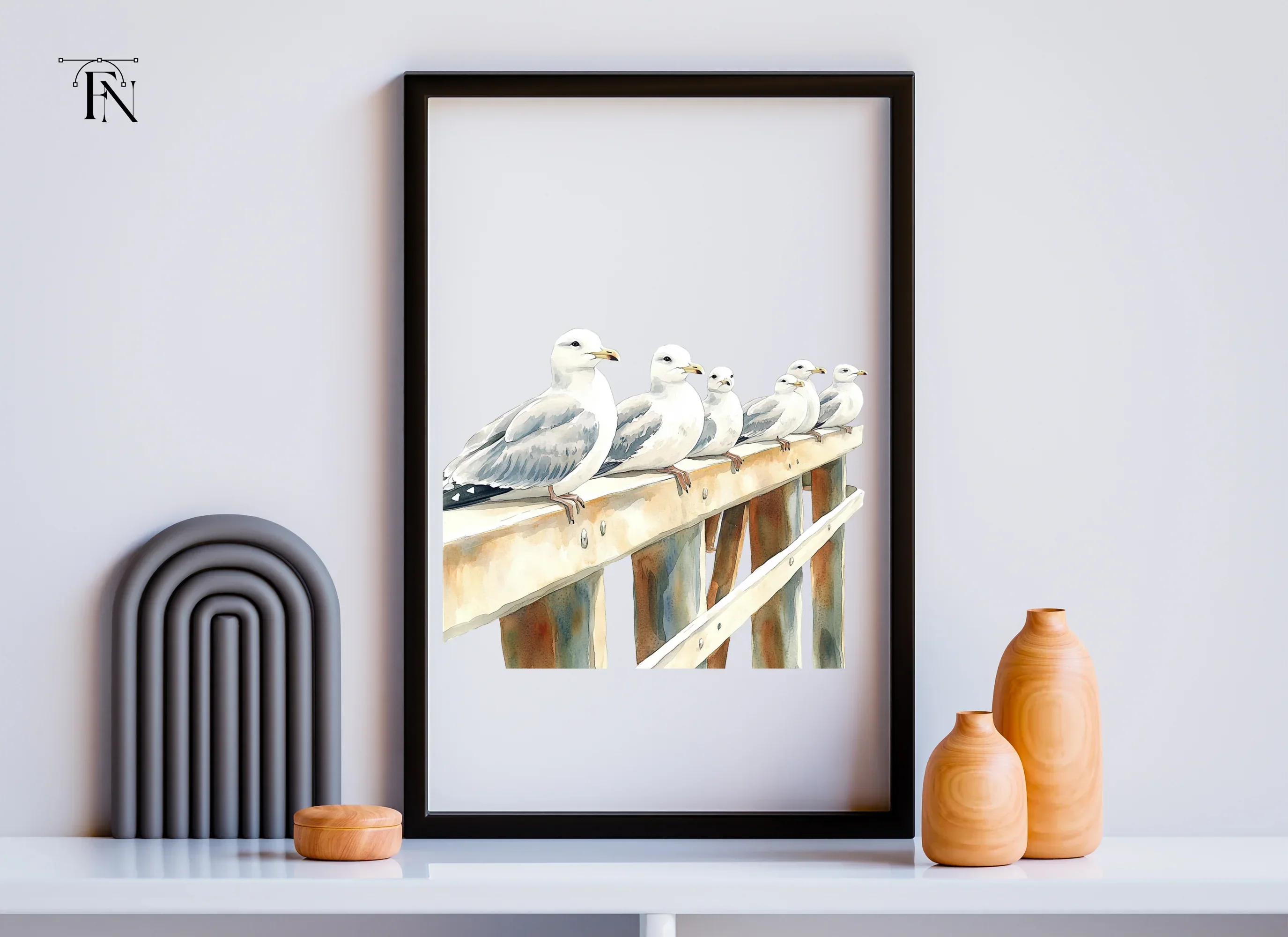 Flock of Seagulls on Railing Clipart Bundle - Image 6