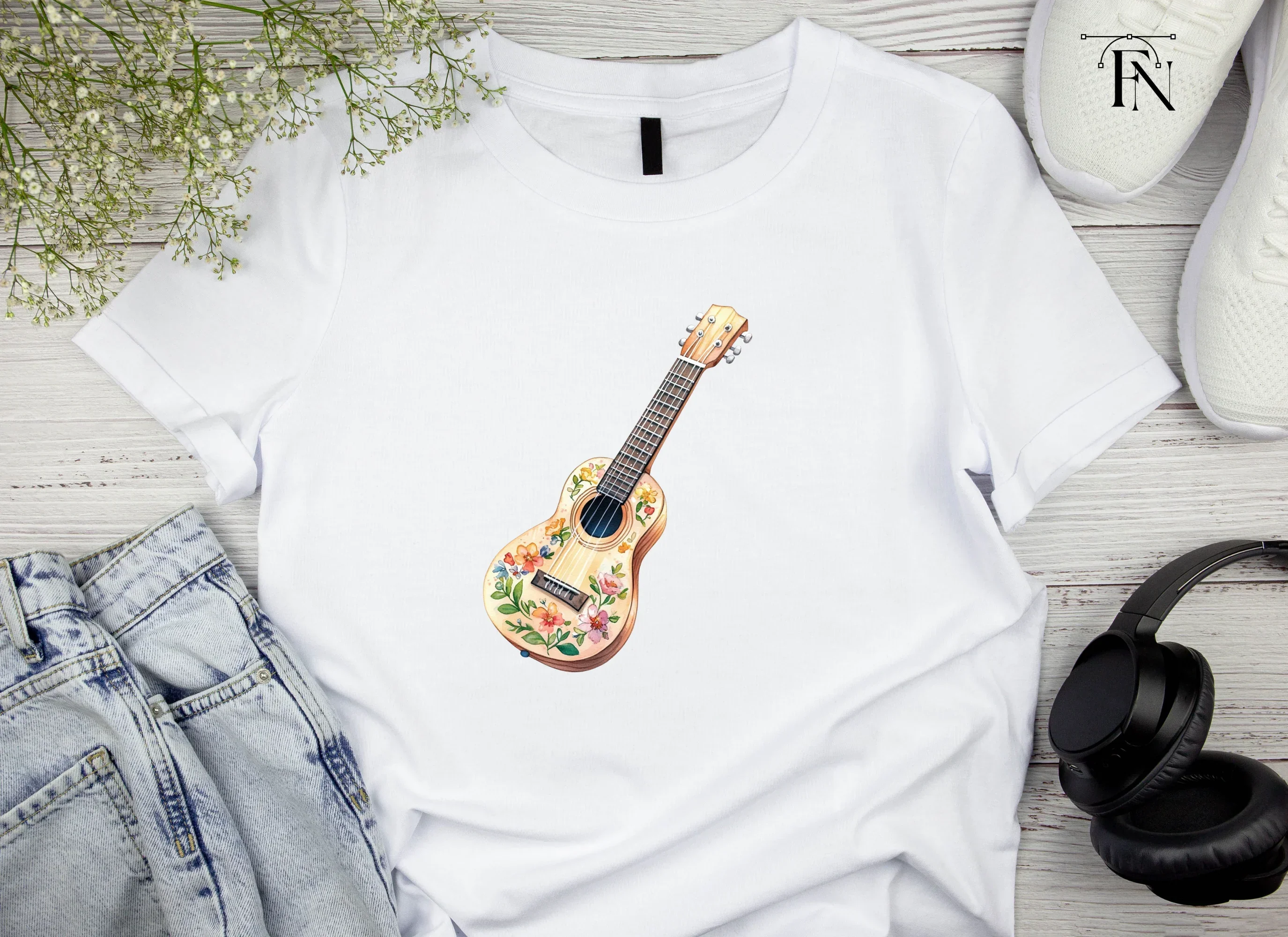 Floral Acoustic Guitar Clipart Bundle - Image 4