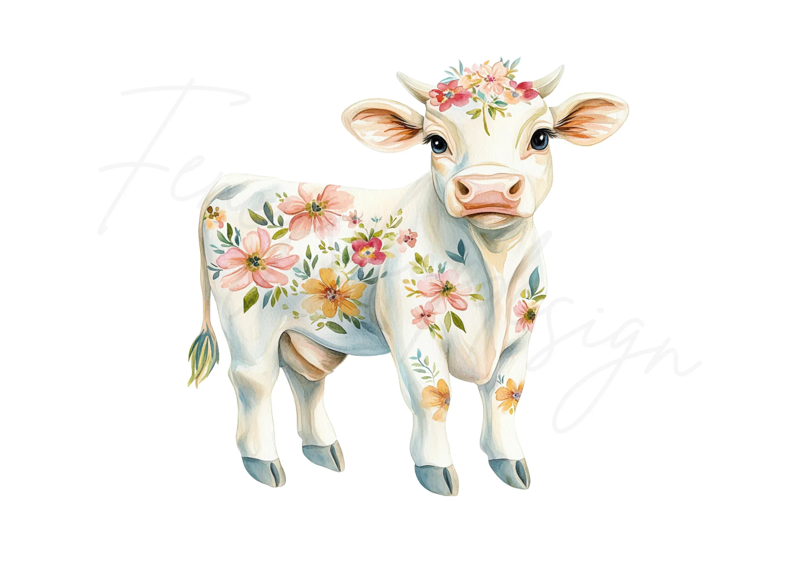 Floral Baby Calf Clipart Bundle - Image 3