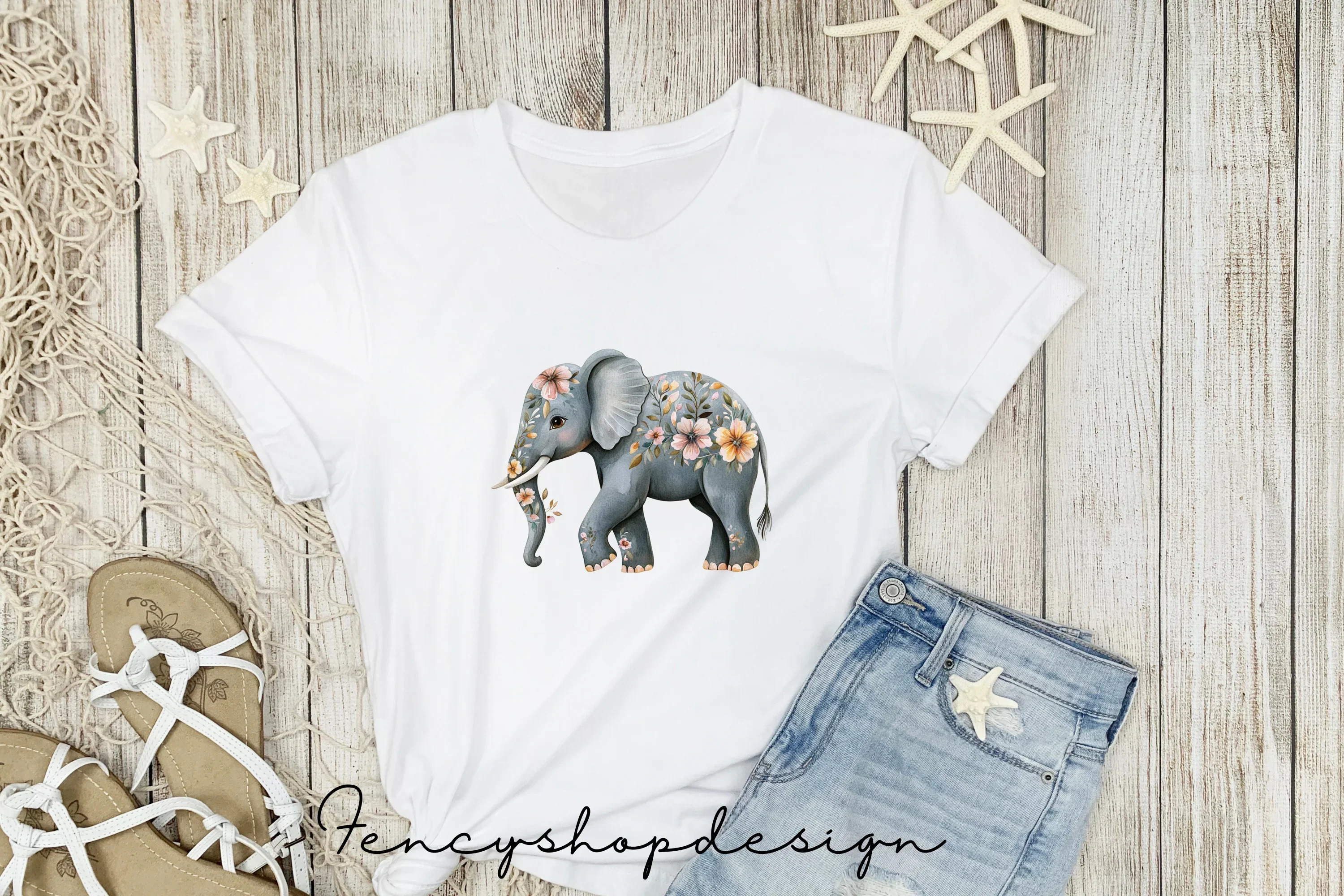 Floral Baby Elephant Clipart Bundle - Image 4