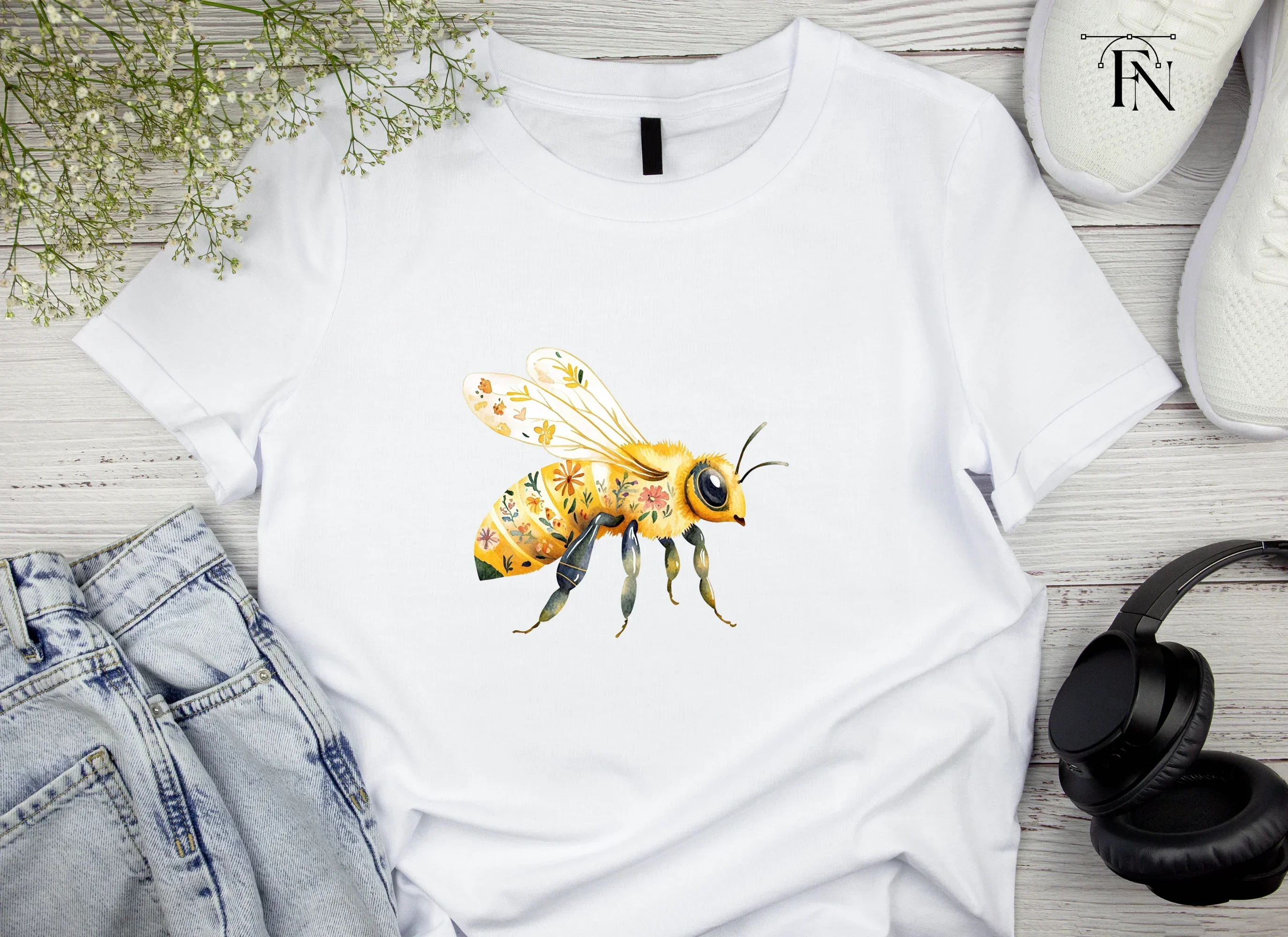 Floral Bee Clipart Bundle - Image 3