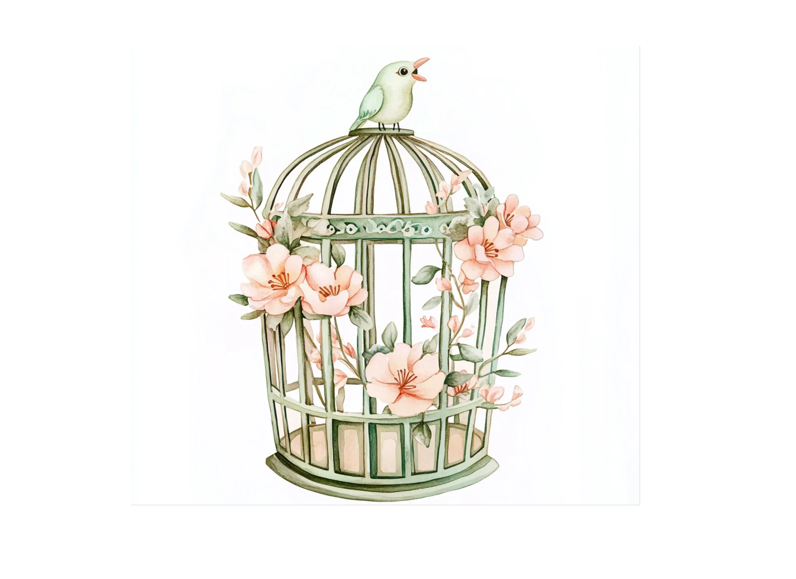 Floral Bird Cages with Delicate Blooms Clipart Bundle - Image 3