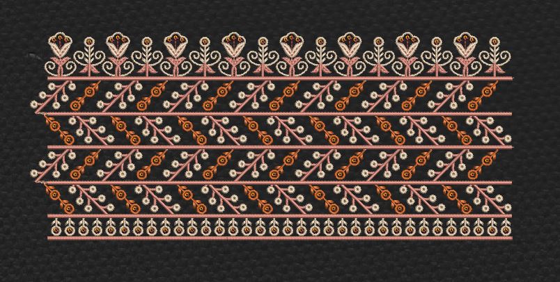 Floral Border Goldenred Curve Lines Embroidery Design