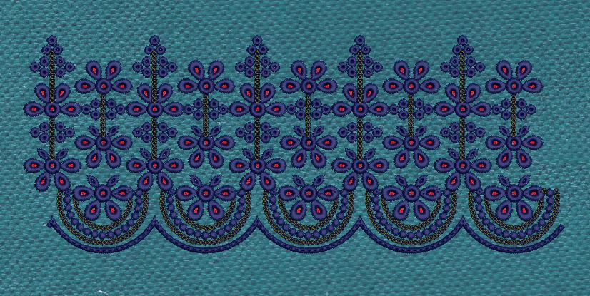 Floral Border Navy Background With Blue Flower Embroidery Design