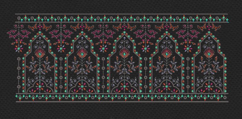 Floral Border White Vertical Flowers Embroidery Design