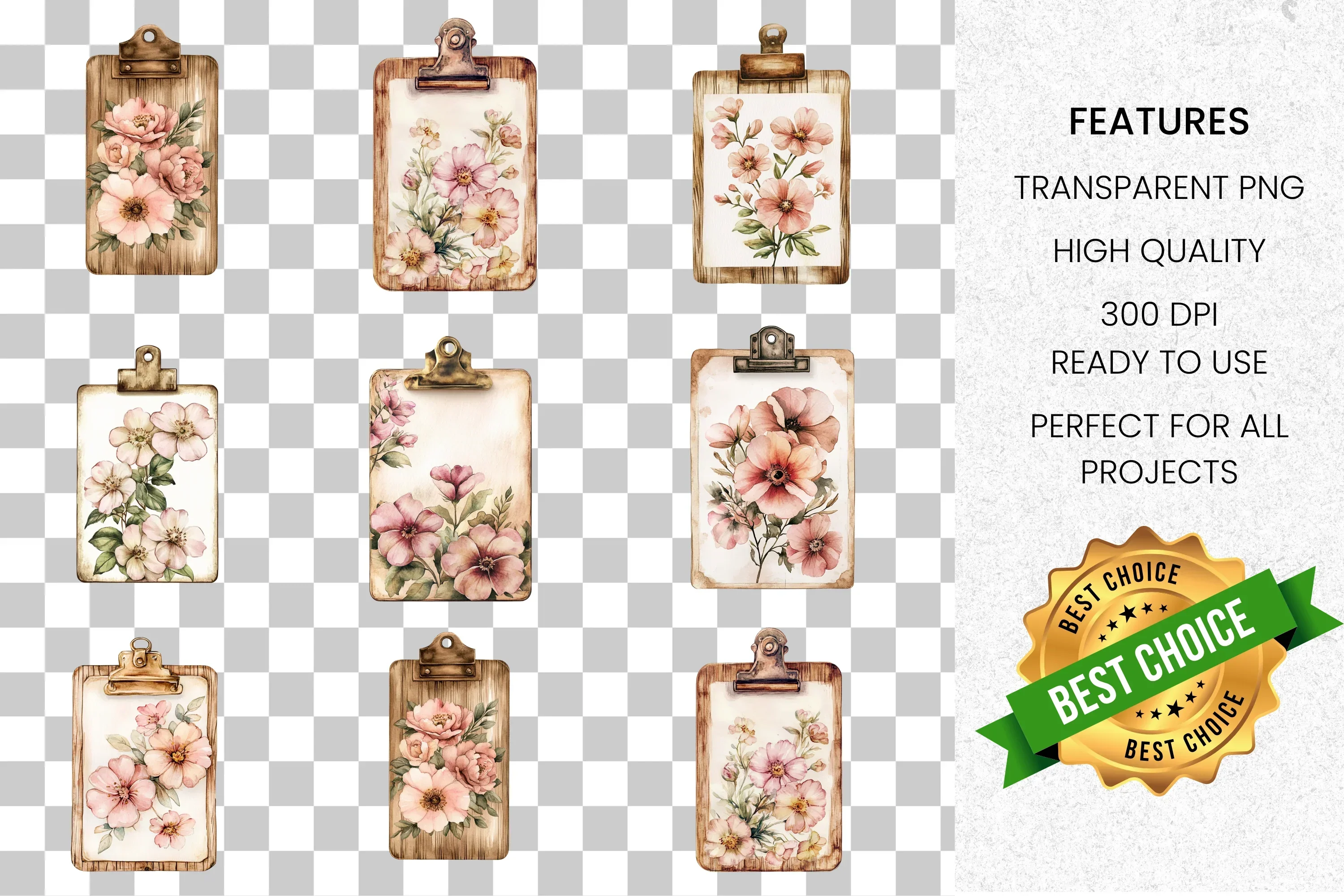 Floral Clipboard Clipart Bundle - Image 8