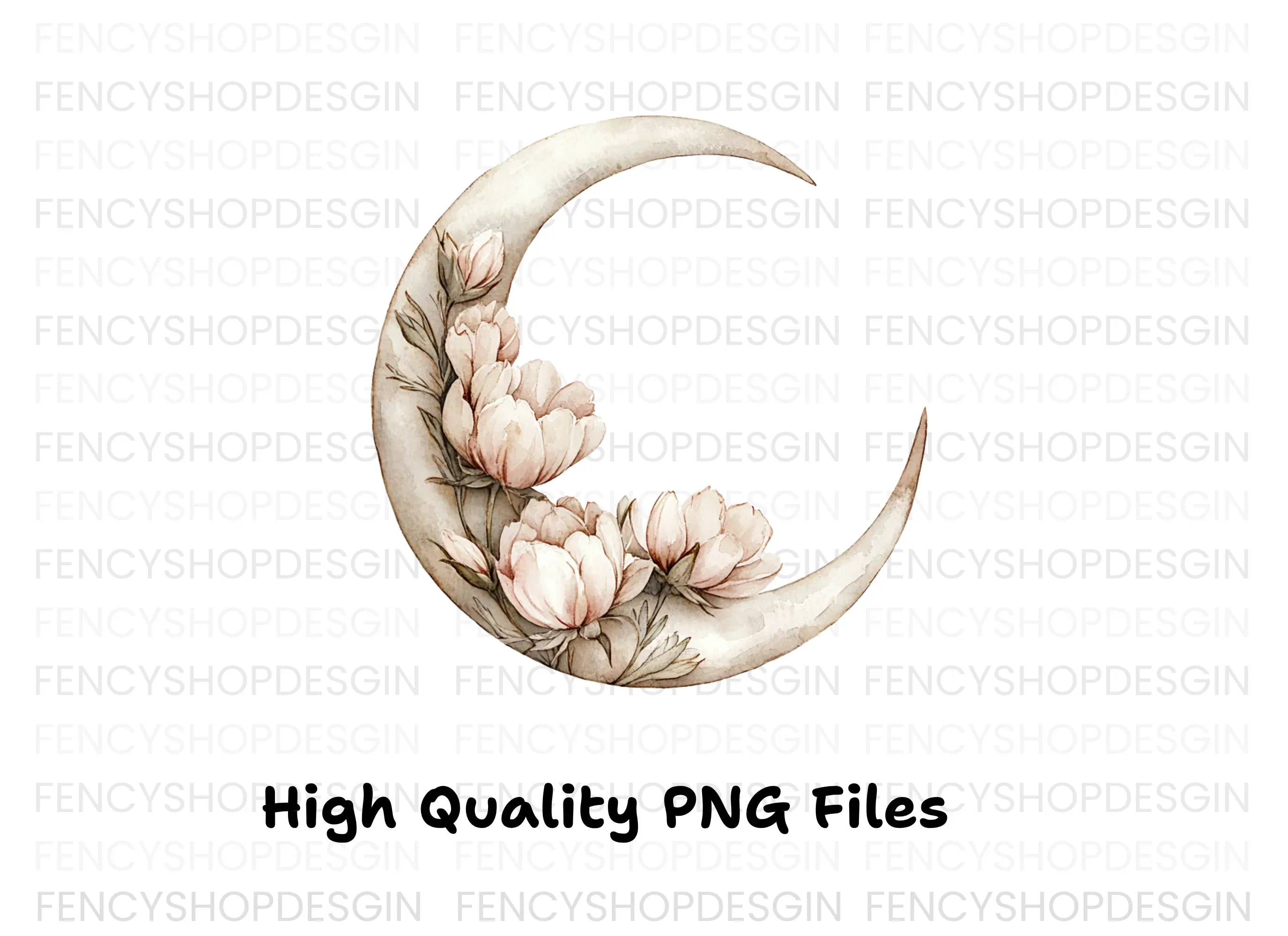 Floral Crescent Moon Clipart Bundle - Image 2