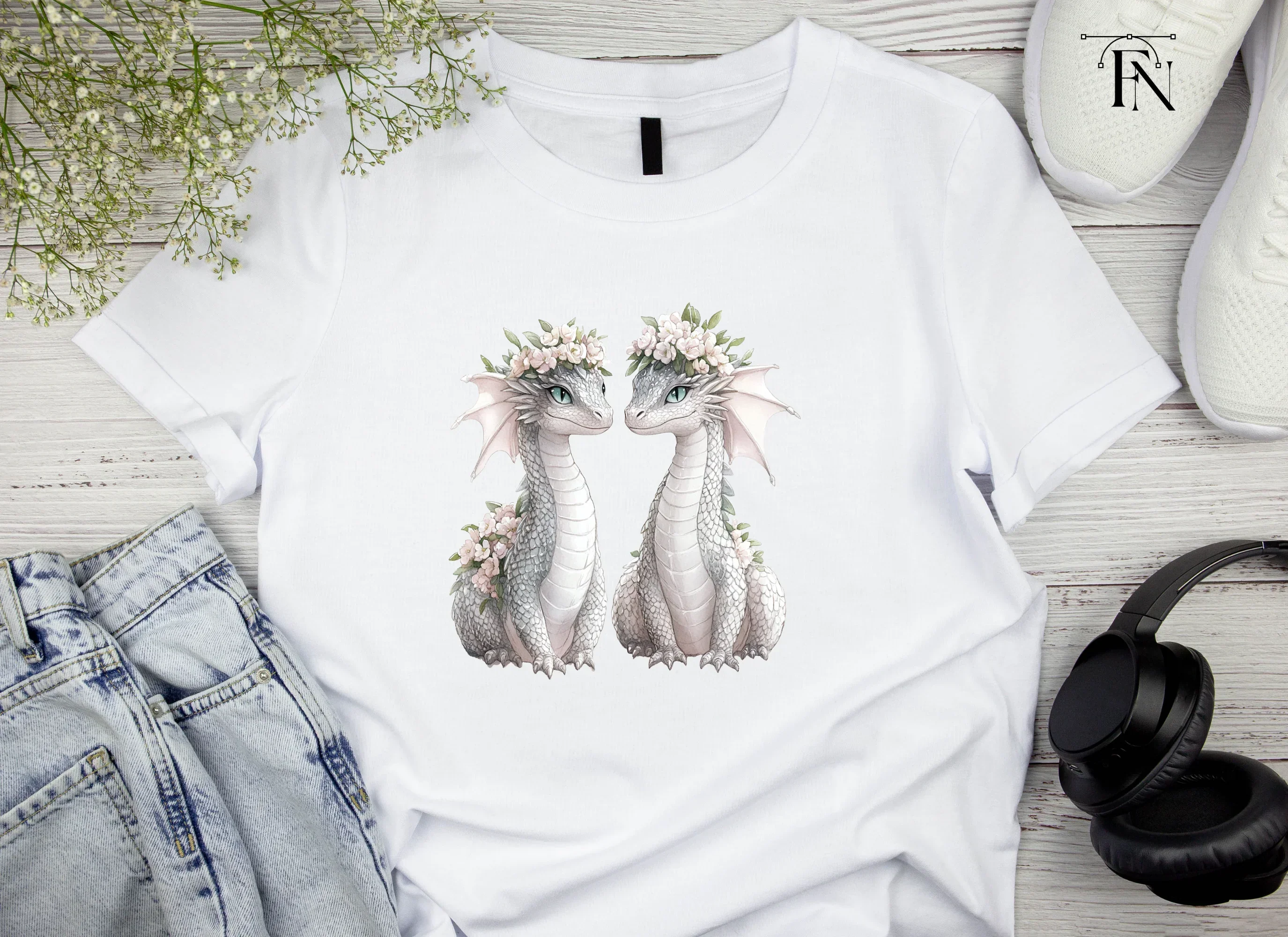 Floral Crown Baby Dragon Clipart Bundle - Image 3