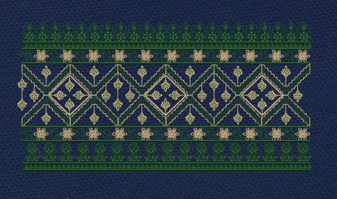Floral Jacquard Woven Green & Blue Embroidery Design
