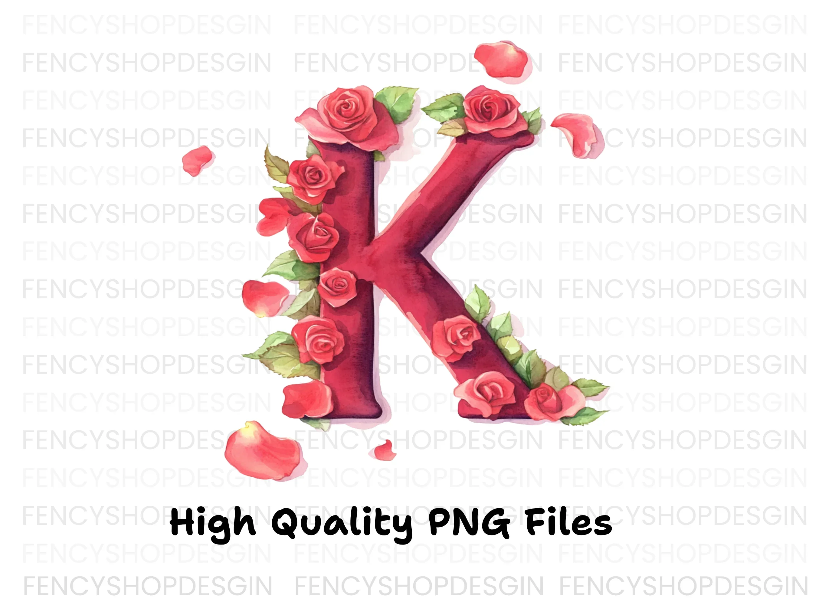 Floral Letter Red Roses Clipart Bundle - Image 3