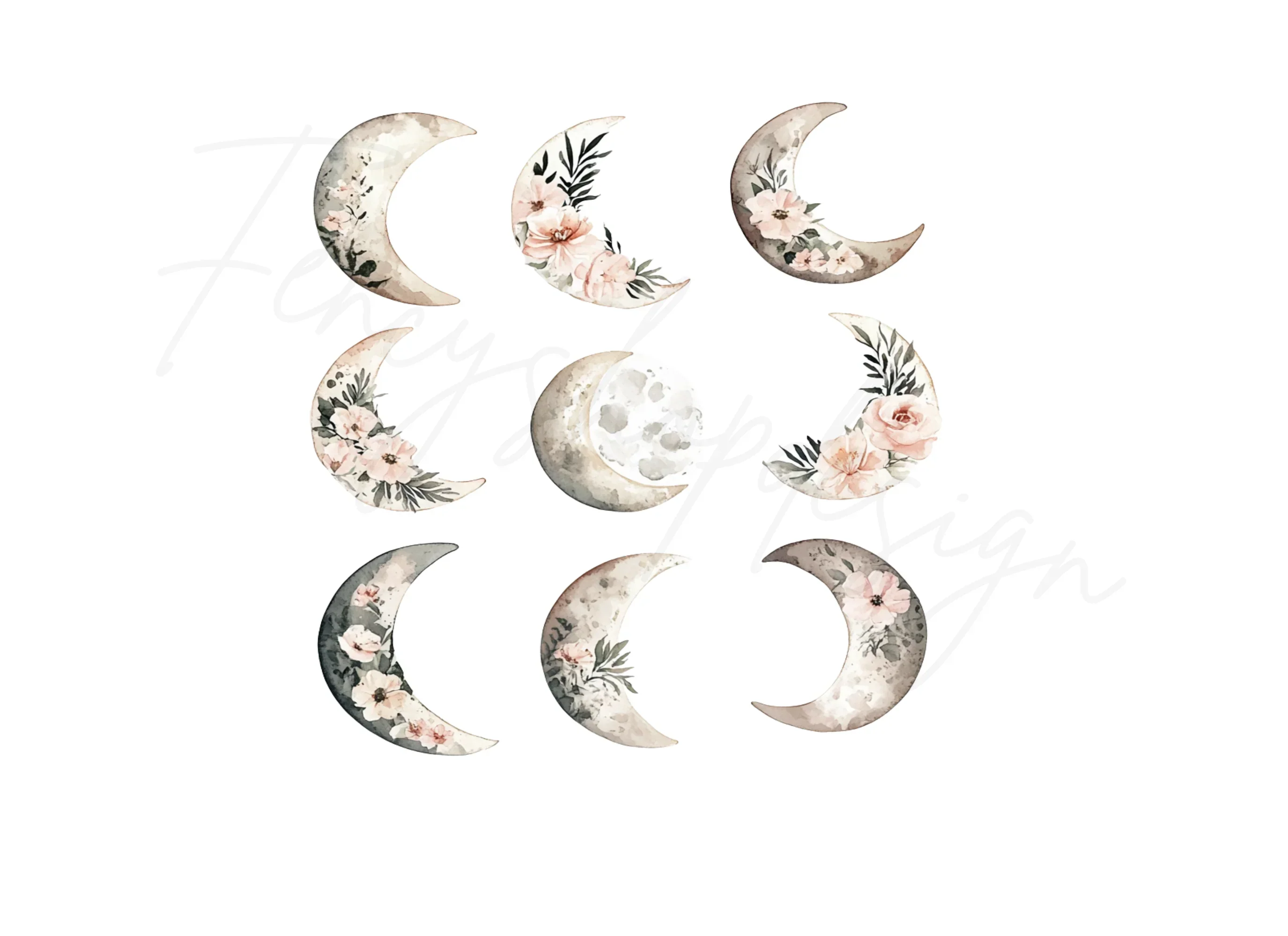 Floral Moon Clipart Bundle - Image 3