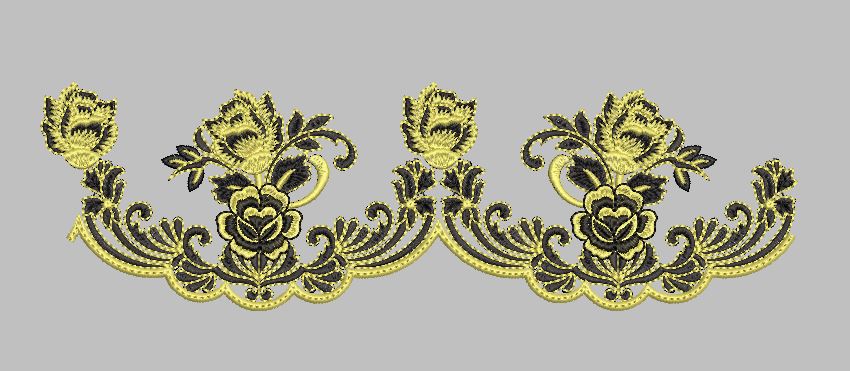 Floral Motif Gold and Black Decorative Border Embroidery Design