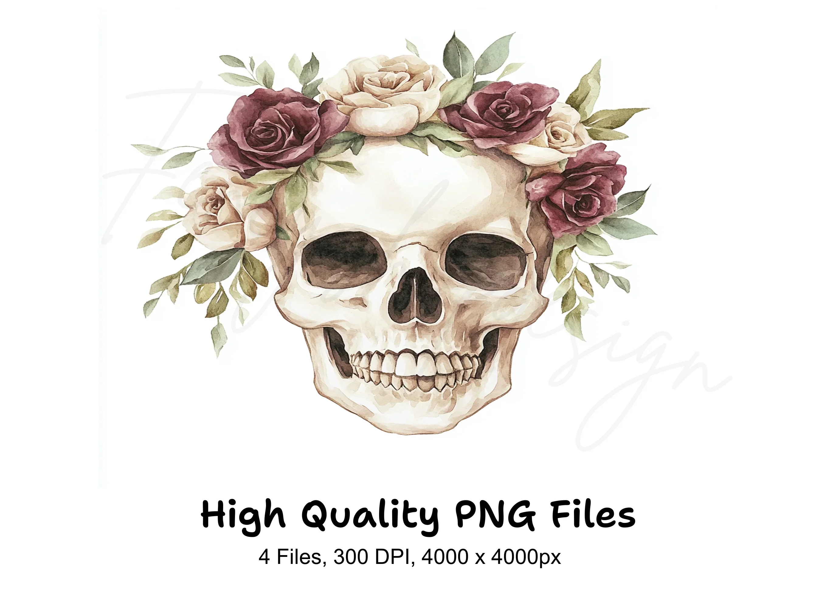 Floral Skull Clipart Bundle
