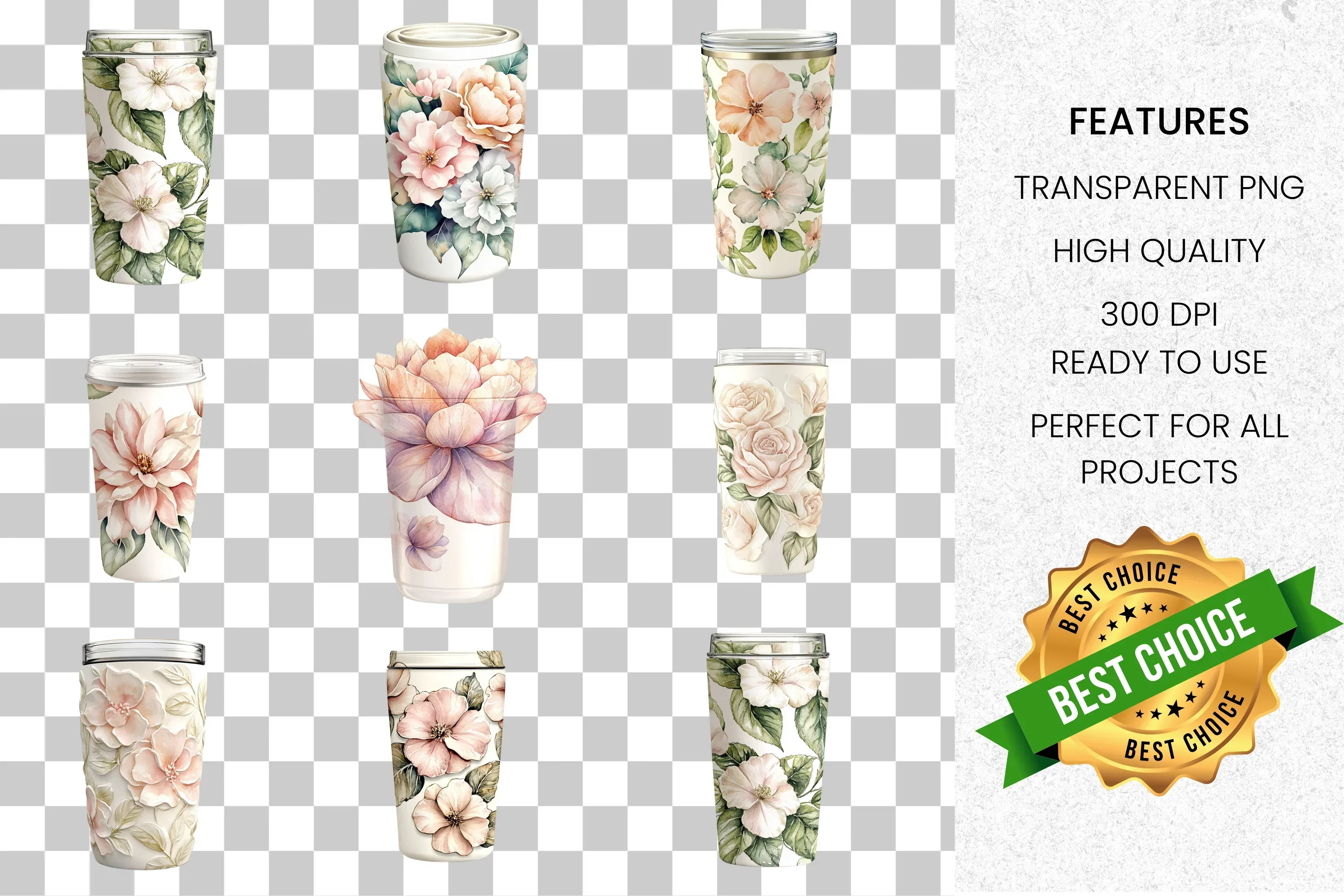 Floral Tumbler Clipart Bundle - Image 2