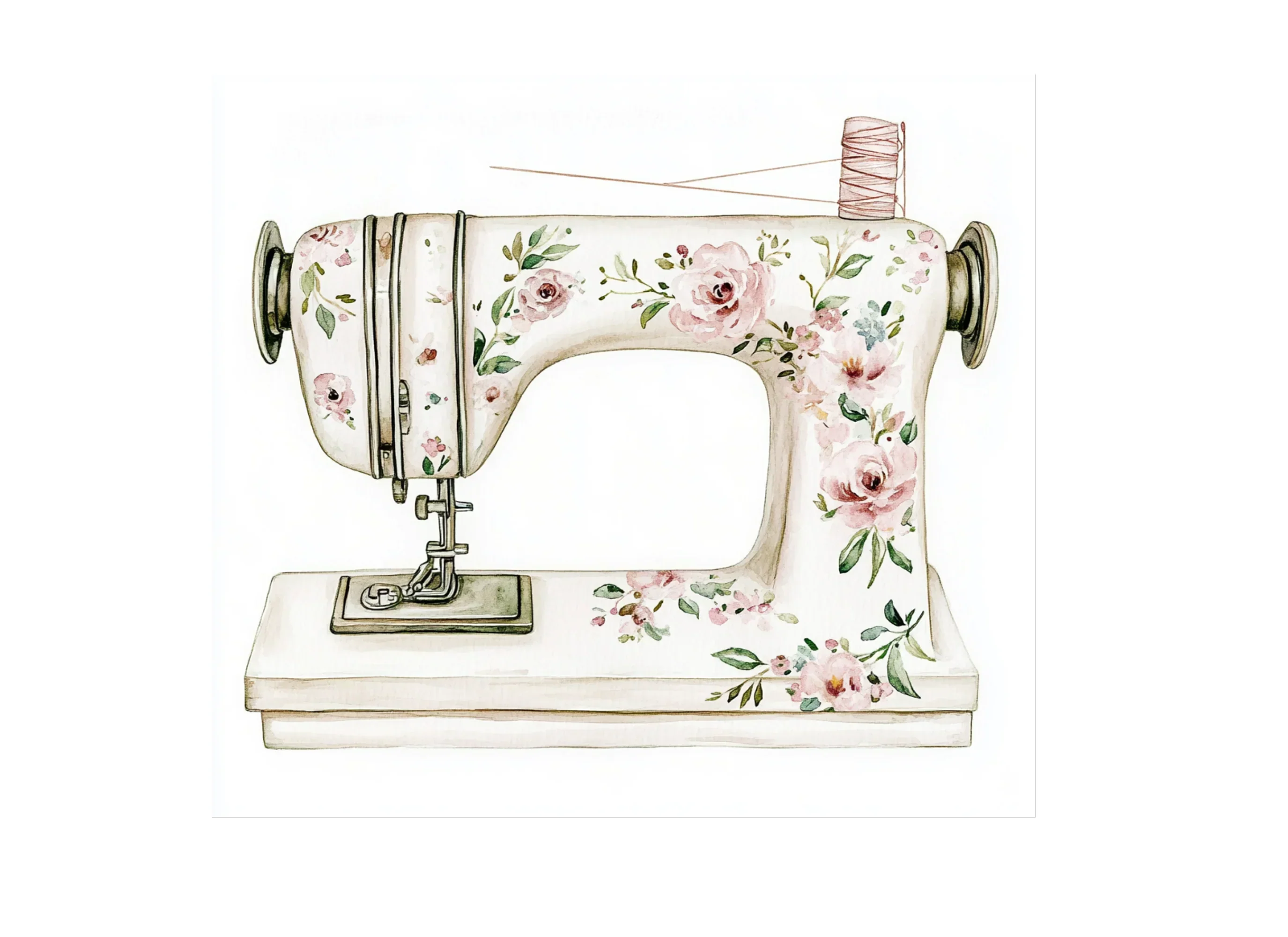 Floral Vintage Sewing Machine Clipart Bundle - Image 3