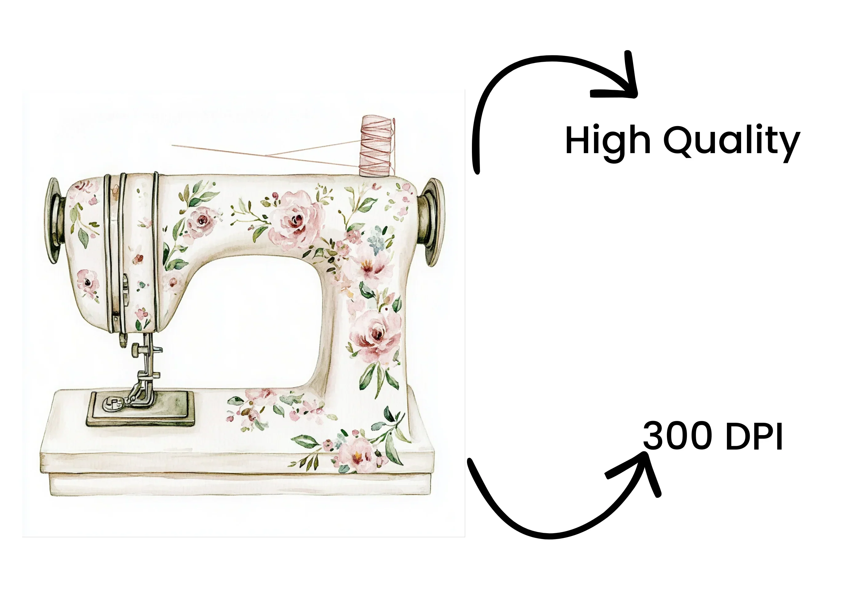 Floral Vintage Sewing Machine Clipart Bundle - Image 4
