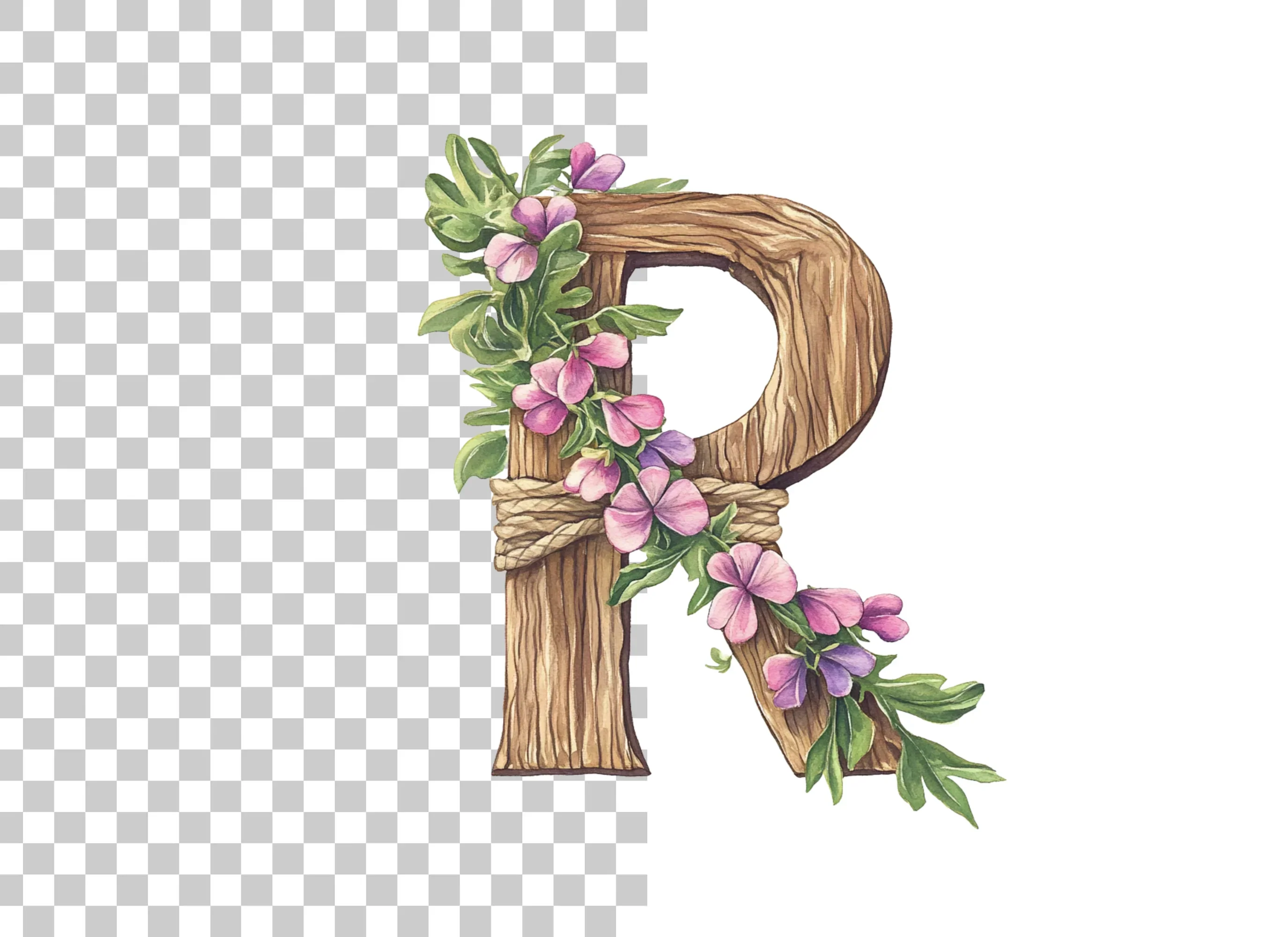 Floral Wooden Letter Clipart Bundle - Image 3