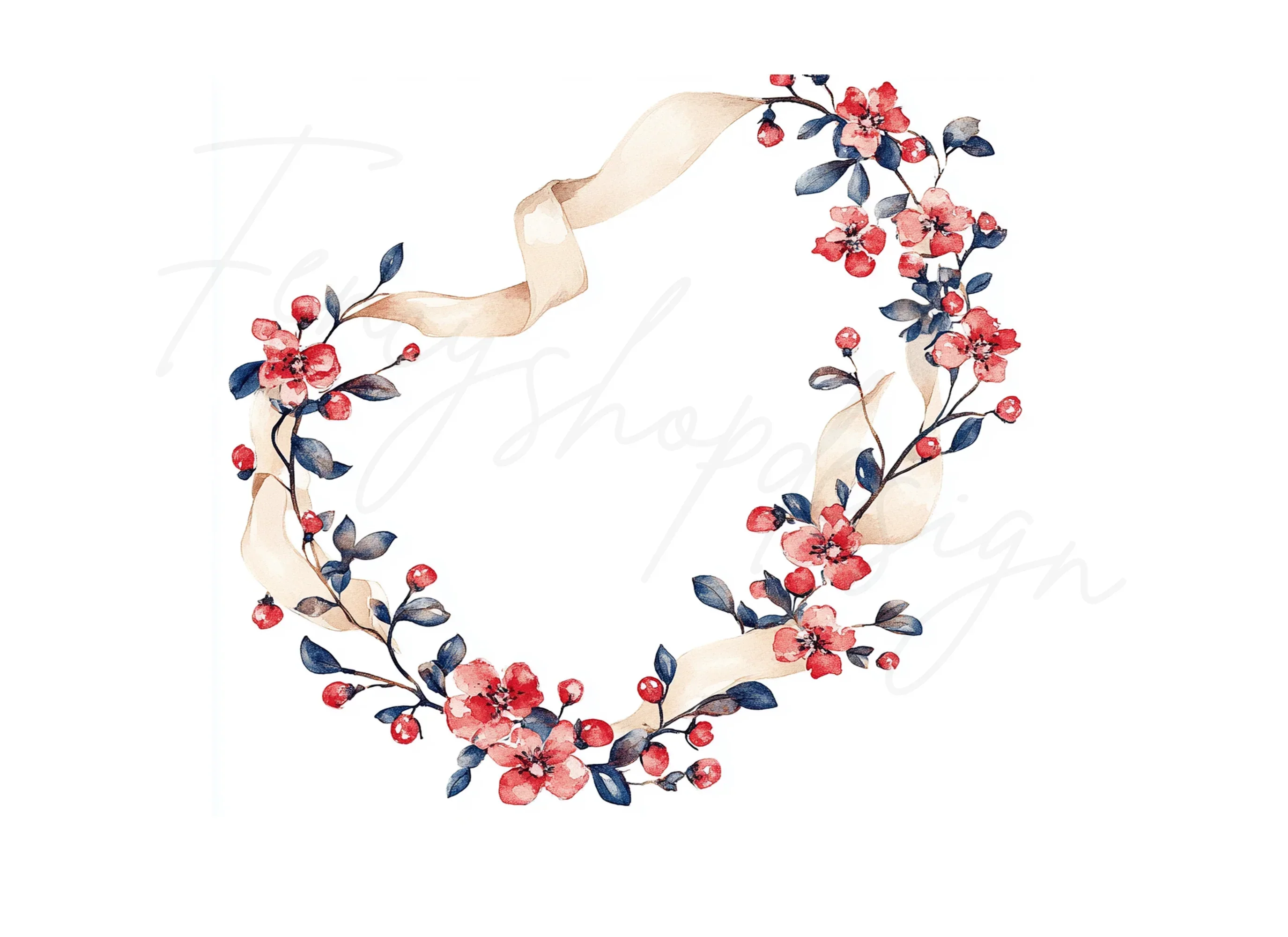 Floral Wreath with Ribbon Clipart Bundle - Image 2