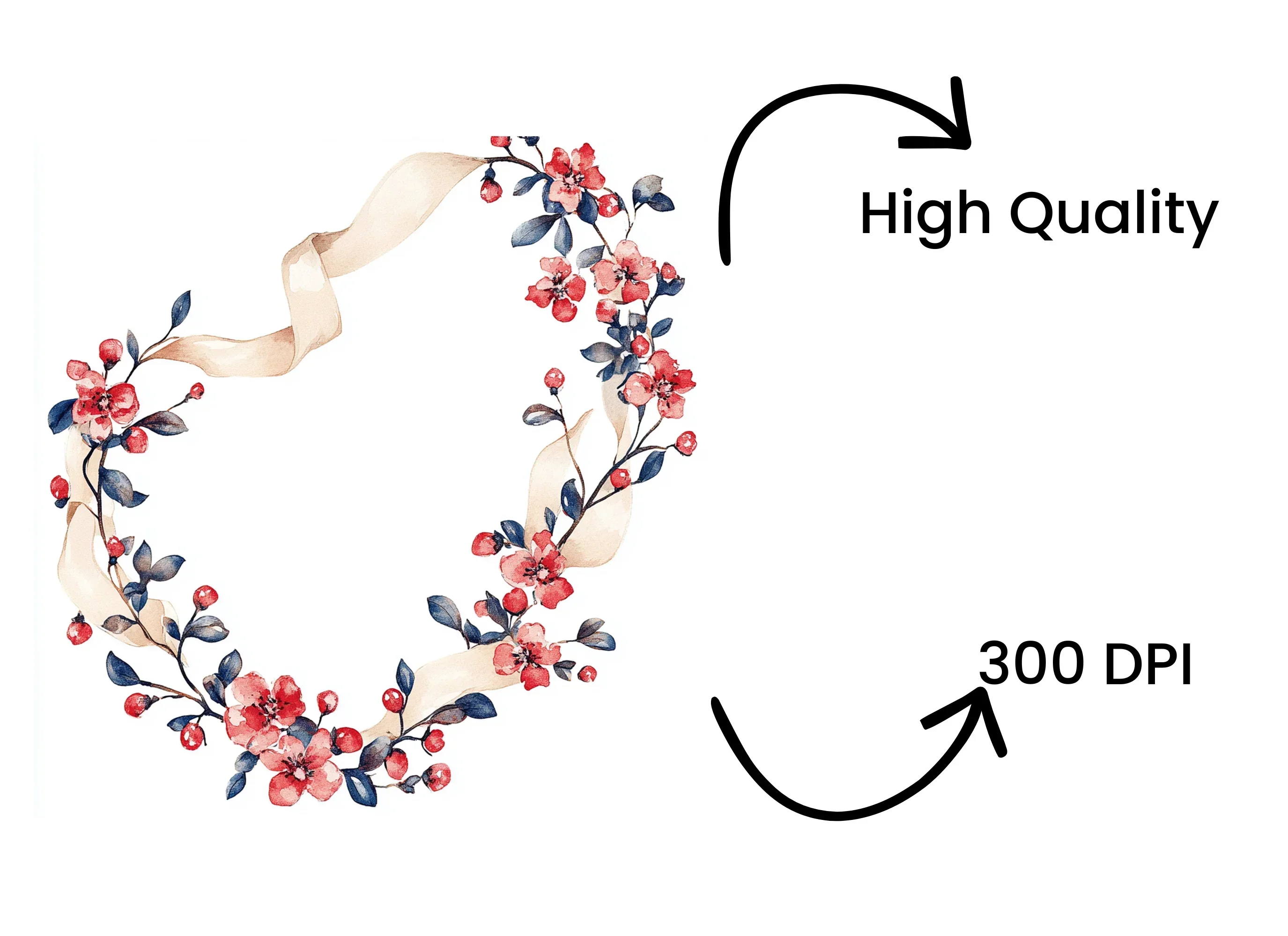 Floral Wreath with Ribbon Clipart Bundle - Image 4