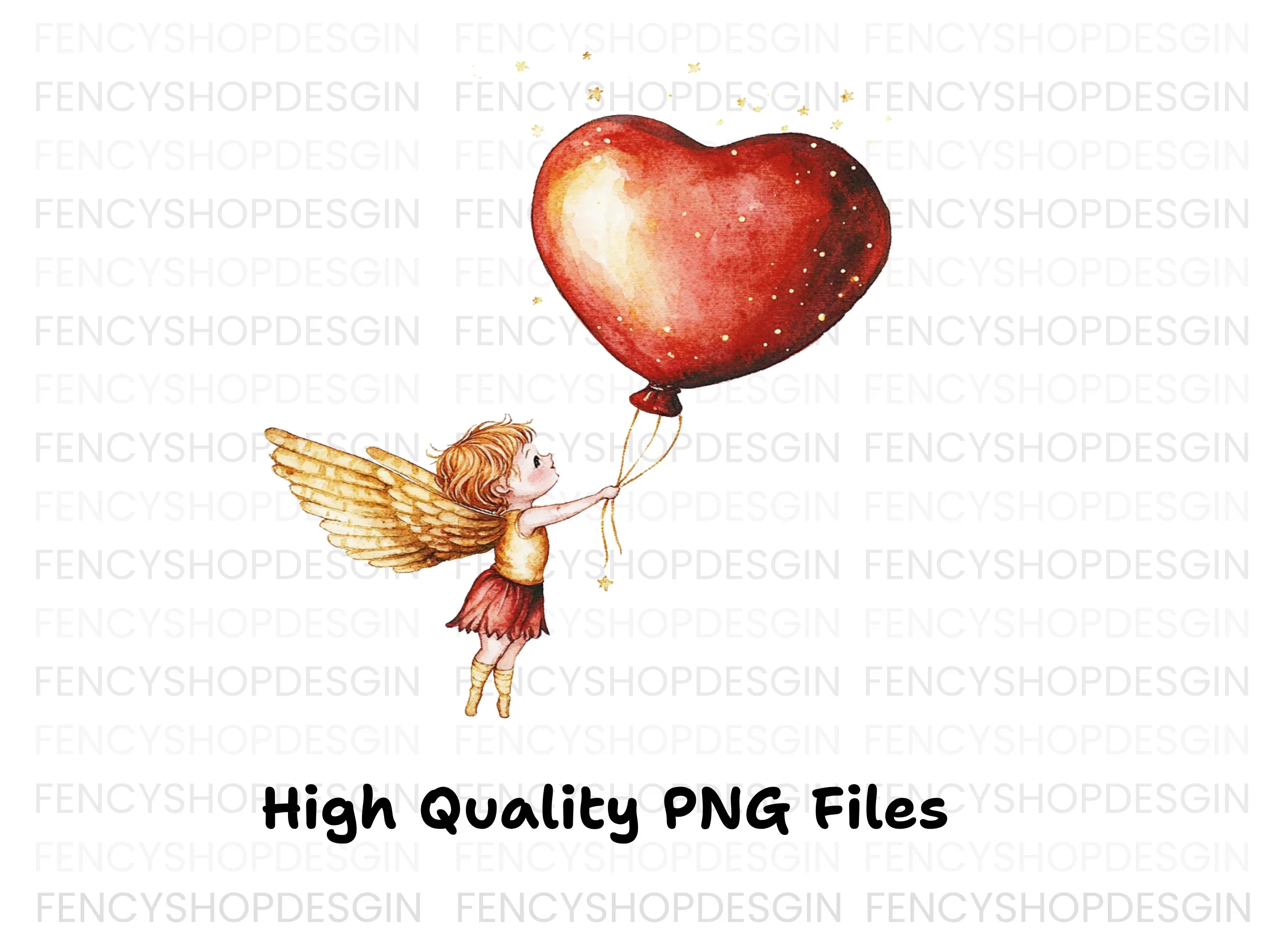 Flying Cupid Heart Balloon Clipart Bundle - Image 3