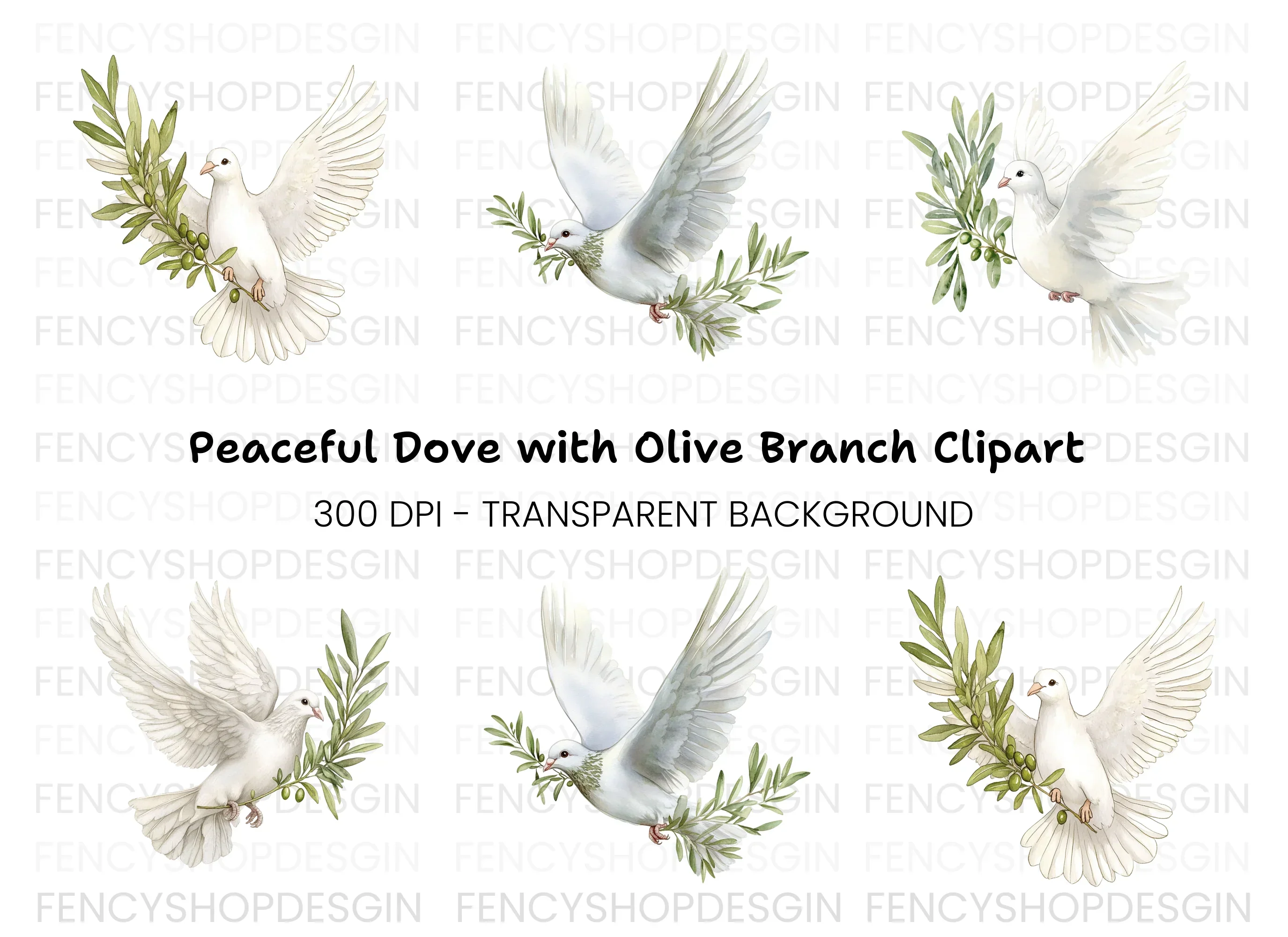 Flying Doves with Olive Branches Clipart Bundle