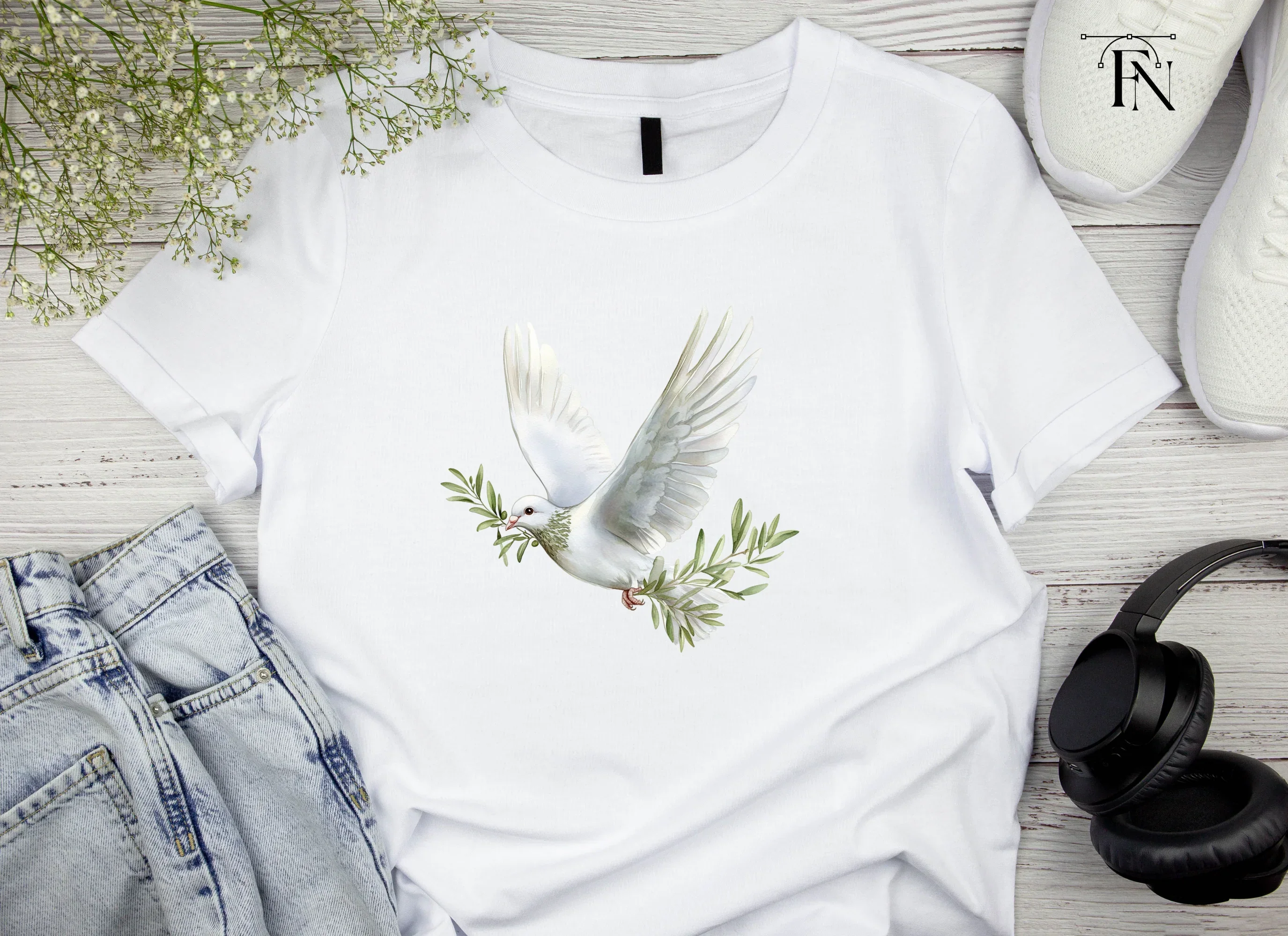 Flying Doves with Olive Branches Clipart Bundle - Image 4