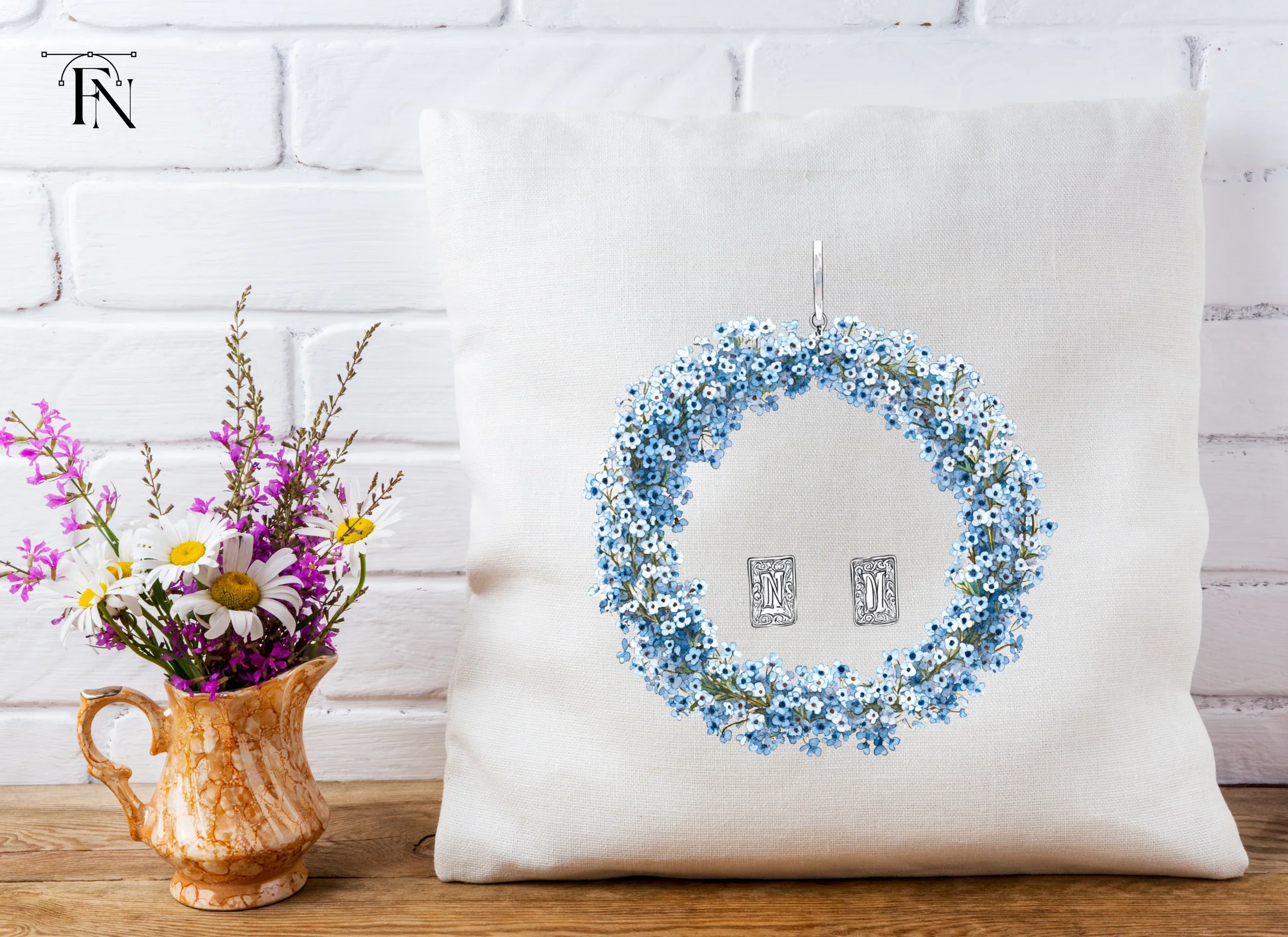 Forget Me Not Wreaths with Initials Clipart Bundle - Image 5