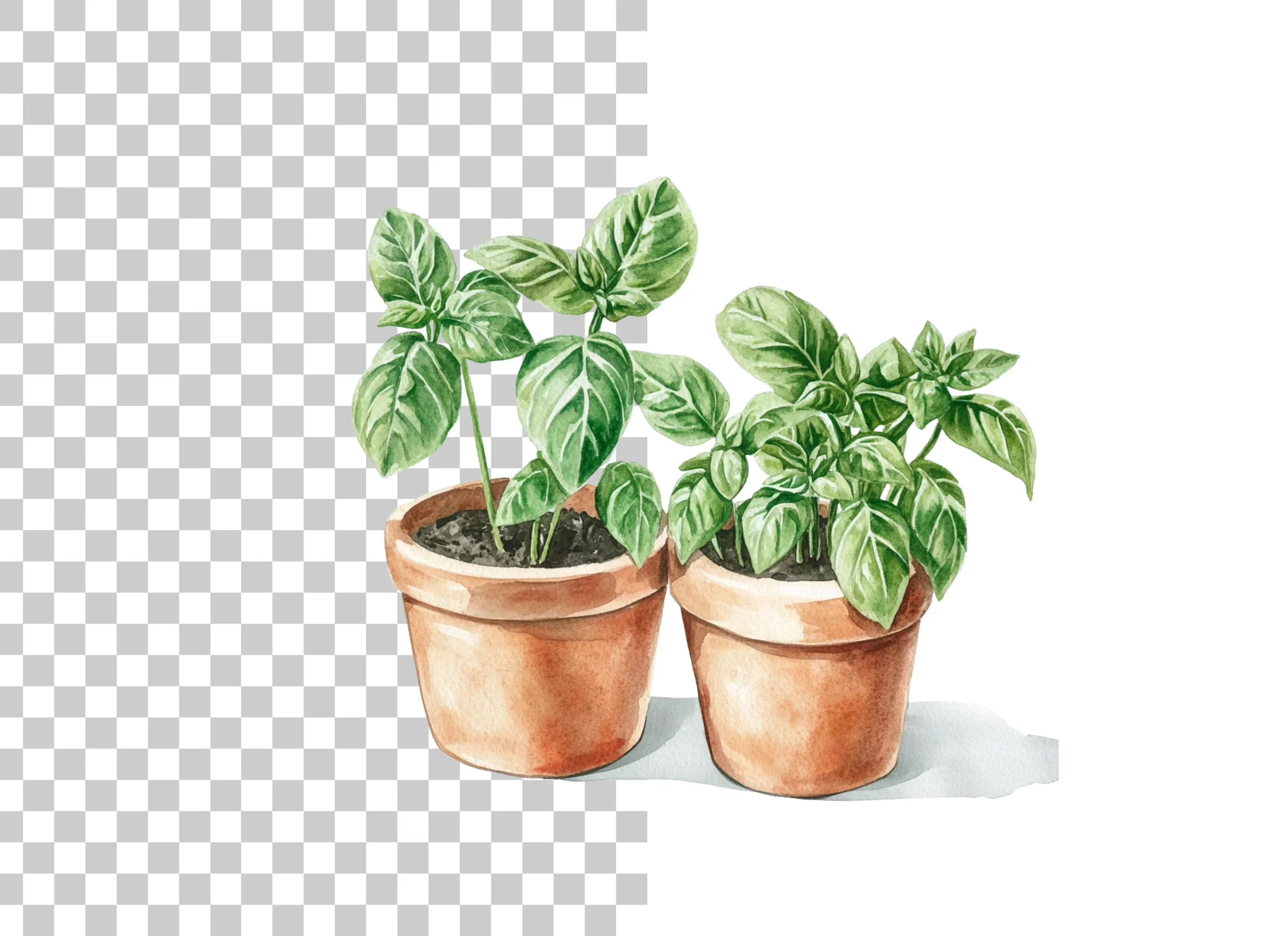 Fresh Basil Plants in Terracotta Pots Clipart Bundle - Image 2
