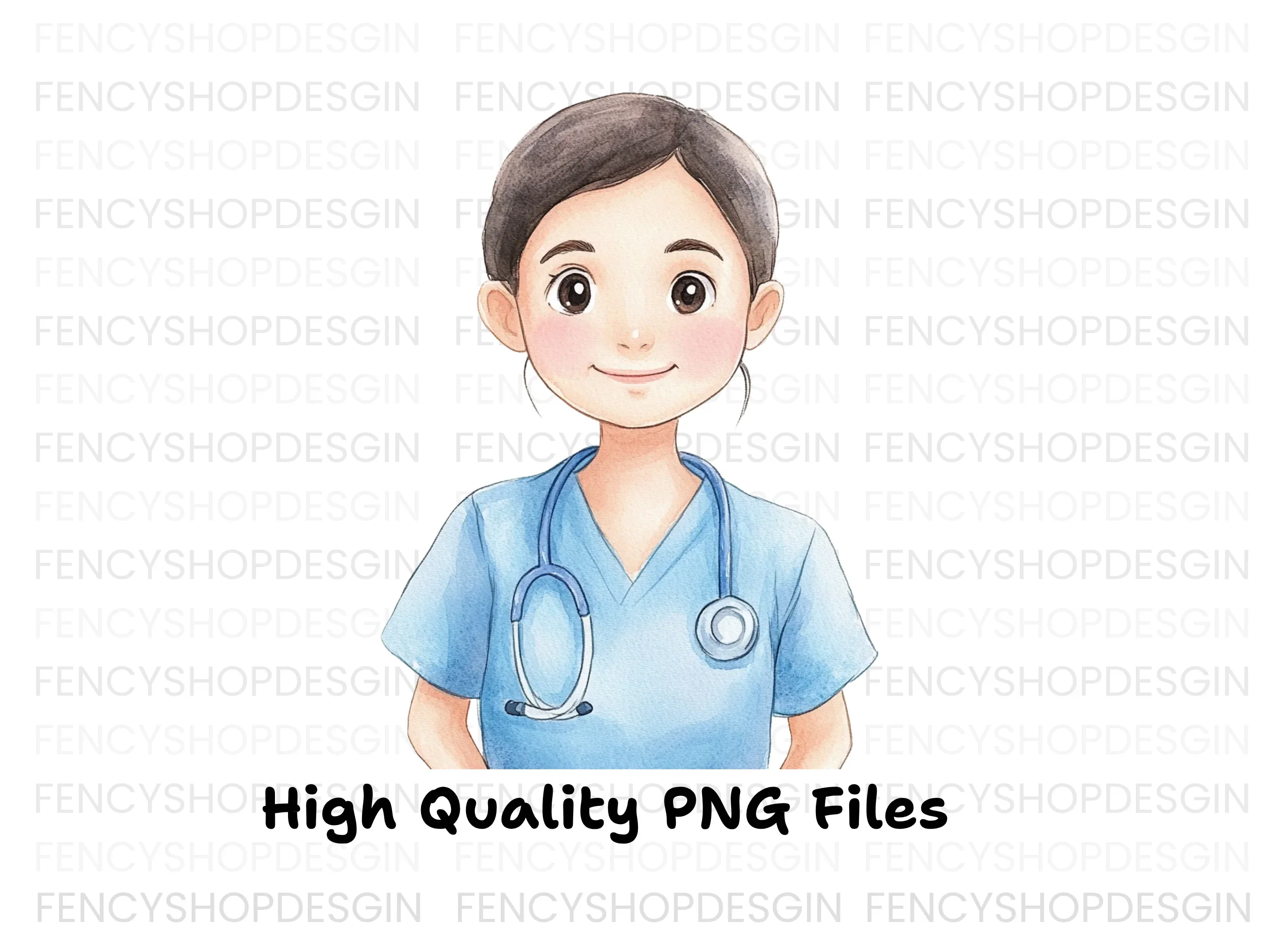Friendly Nurse with Stethoscope Clipart Bundle - Image 3