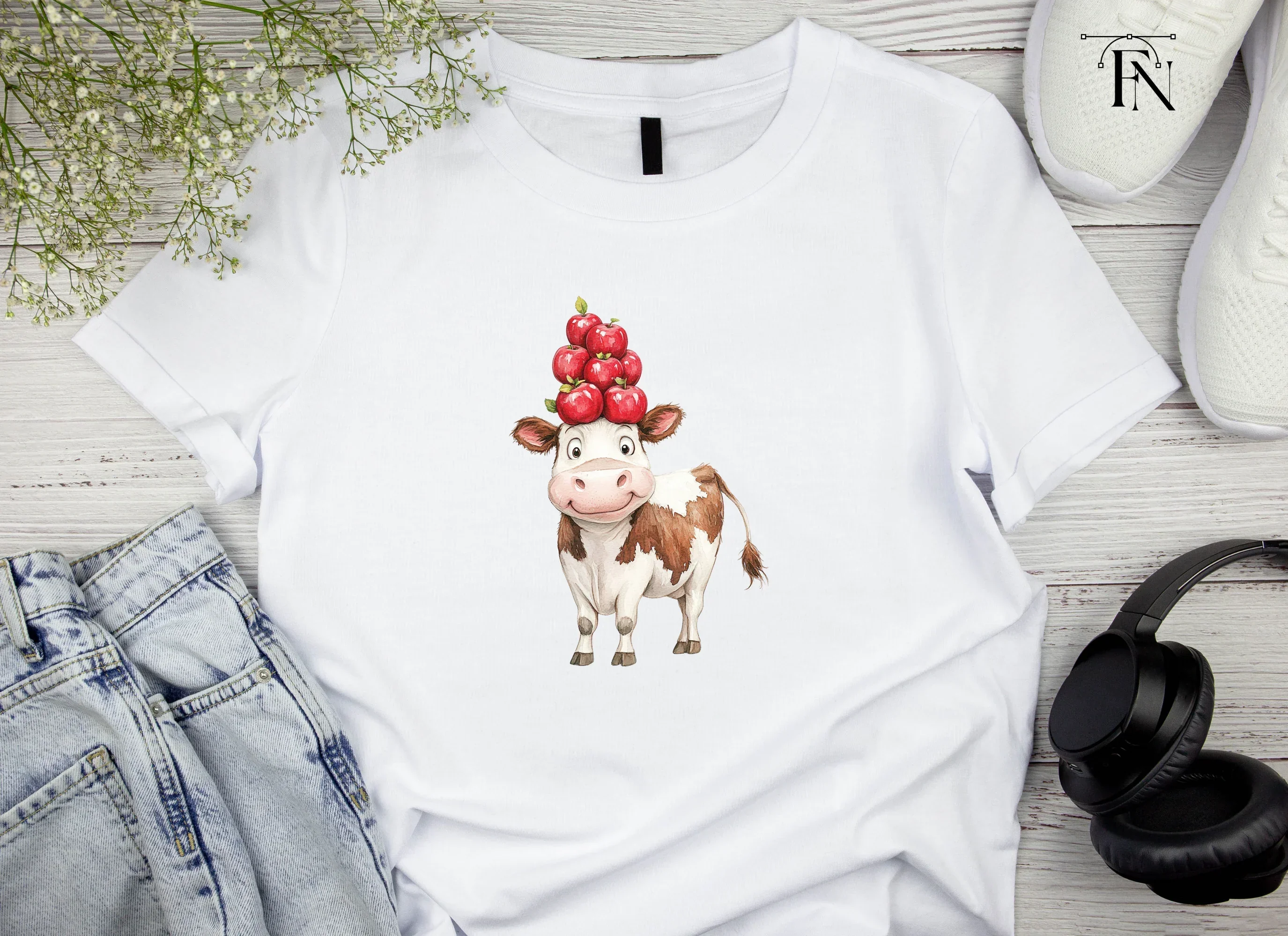 Funny Cow with Apple Stack Clipart Bundle - Image 4