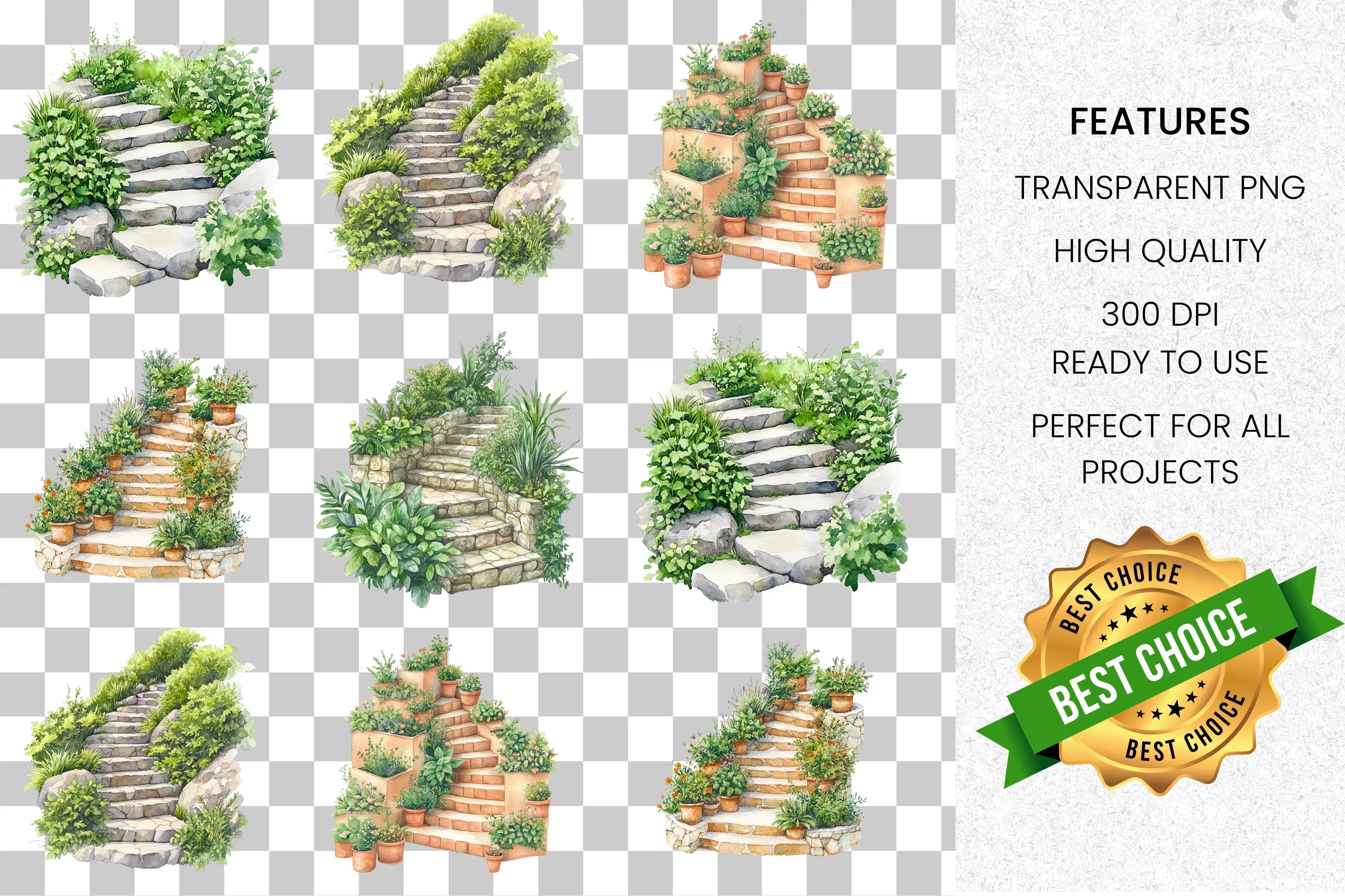 Garden Stairs Steps Clipart Bundle - Image 4