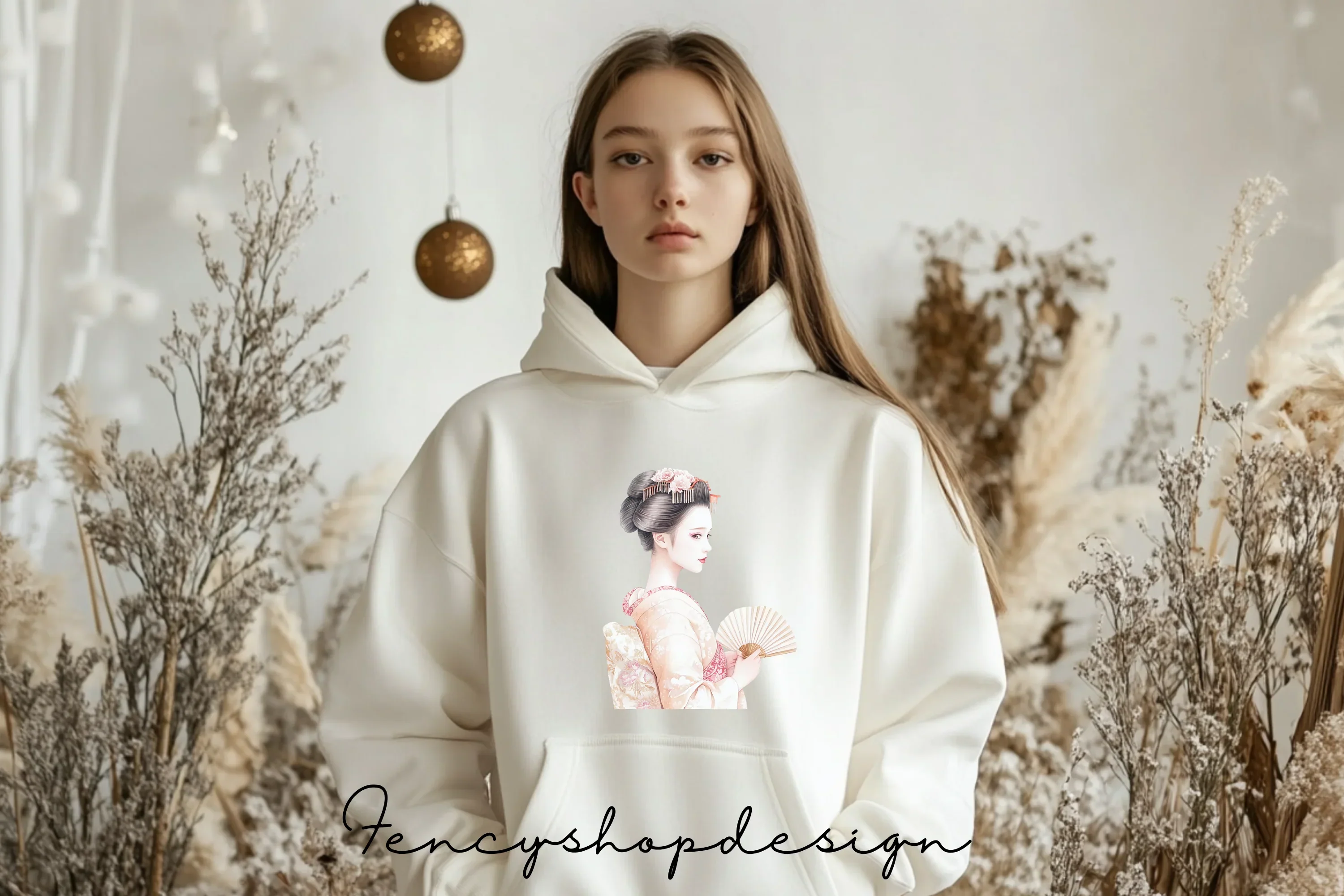 Geisha Ladies with Fans Clipart Bundle - Image 6