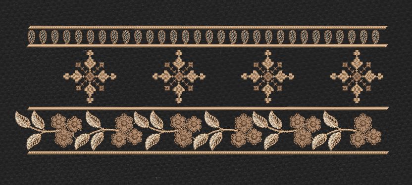 Geometric Motif and Floral Vine Border Embroidery Design