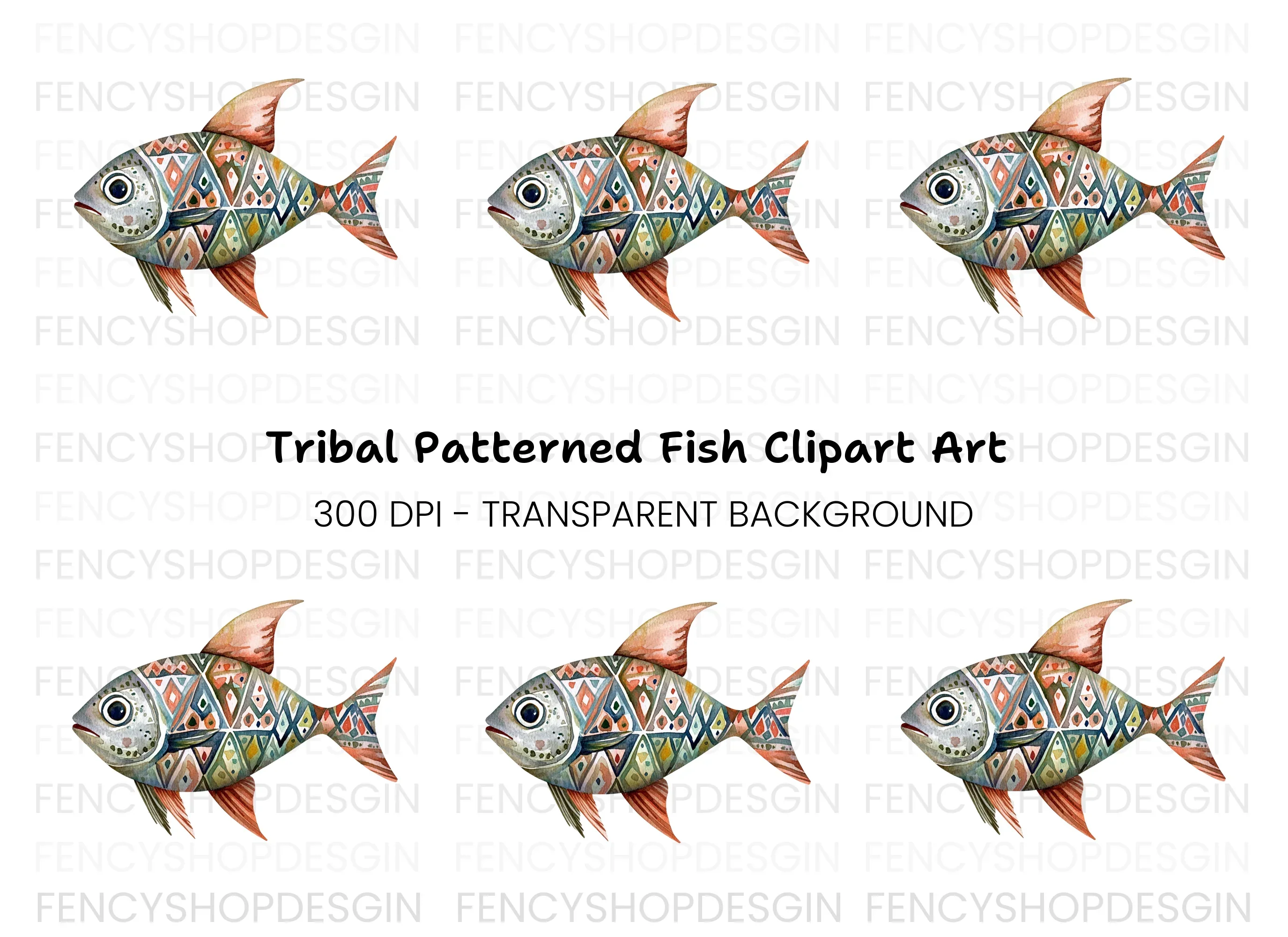 Geometric Patterned Fish Clipart Bundle
