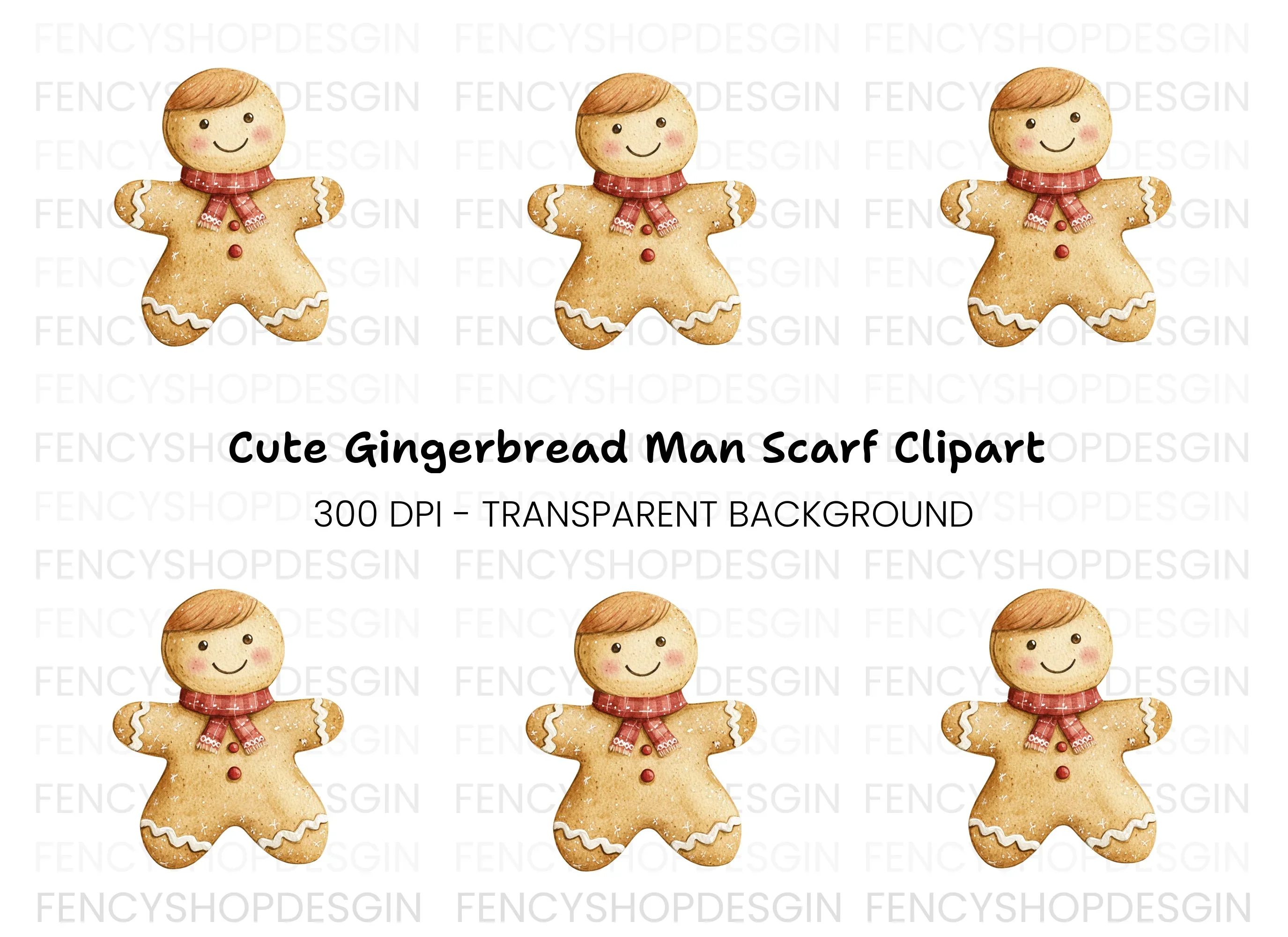 Gingerbread Man with Scarf Clipart Bundle