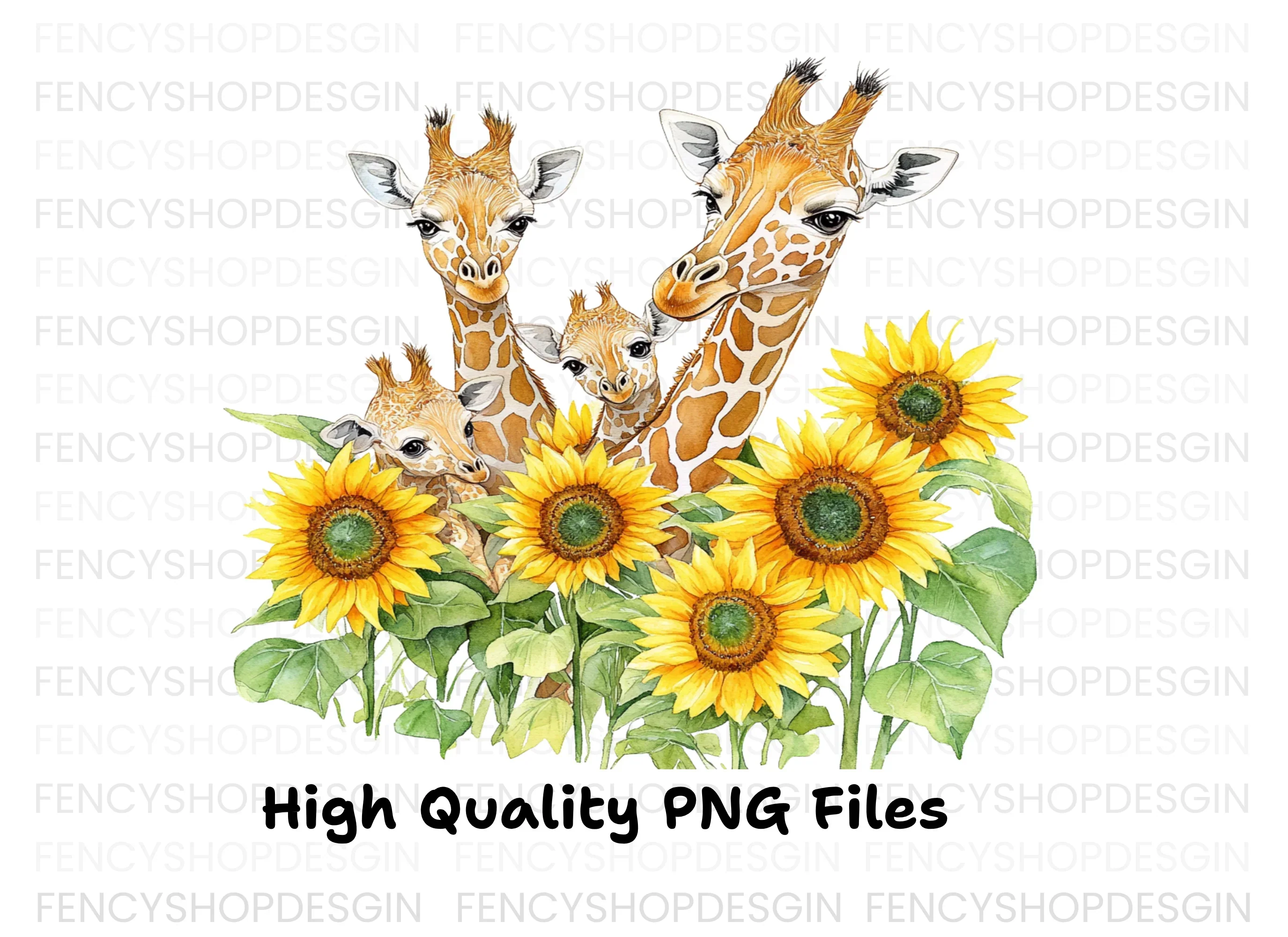 Giraffe Family with Sunflowers Clipart Bundle - Image 6