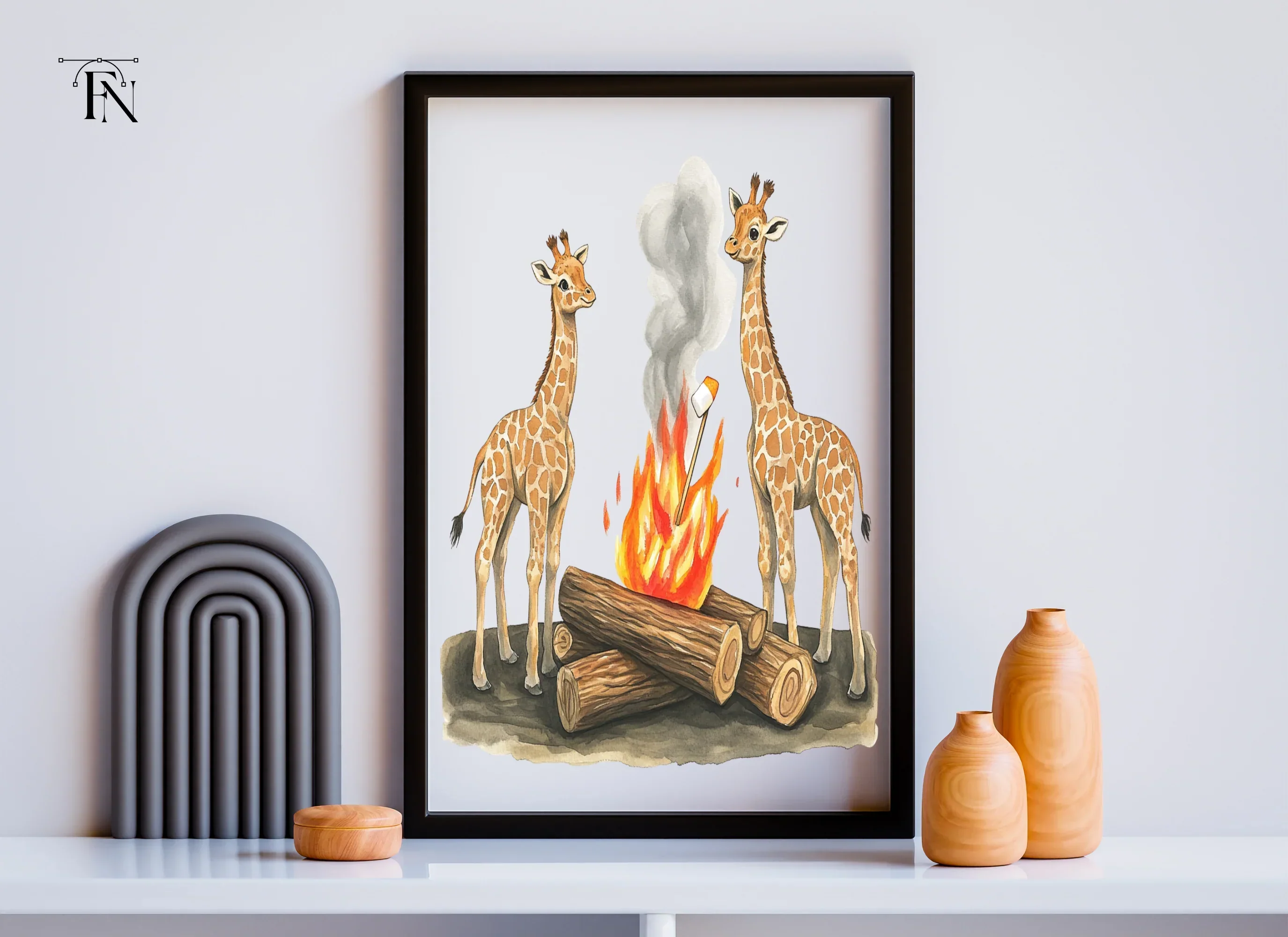 Giraffes Camping Bonfire Clipart Bundle - Image 6