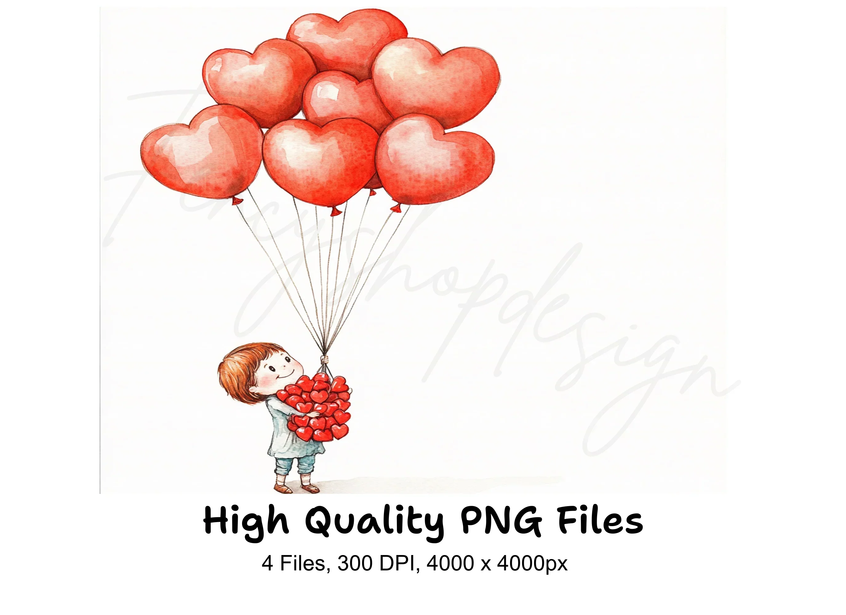 Girl Holding Heart Balloons Clipart Bundle