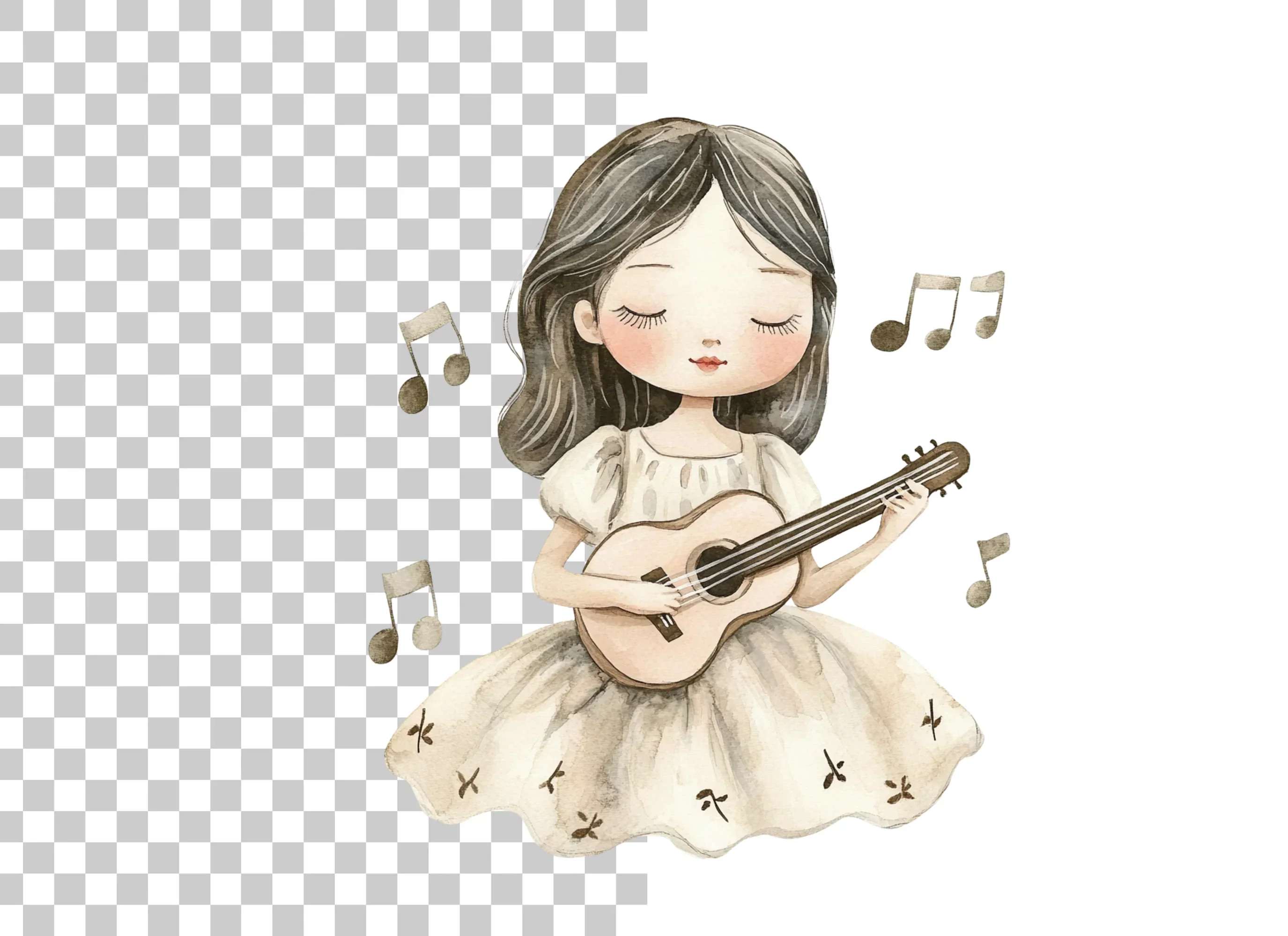 Girl Playing Ukulele with Music Notes Clipart Bundle - Image 2