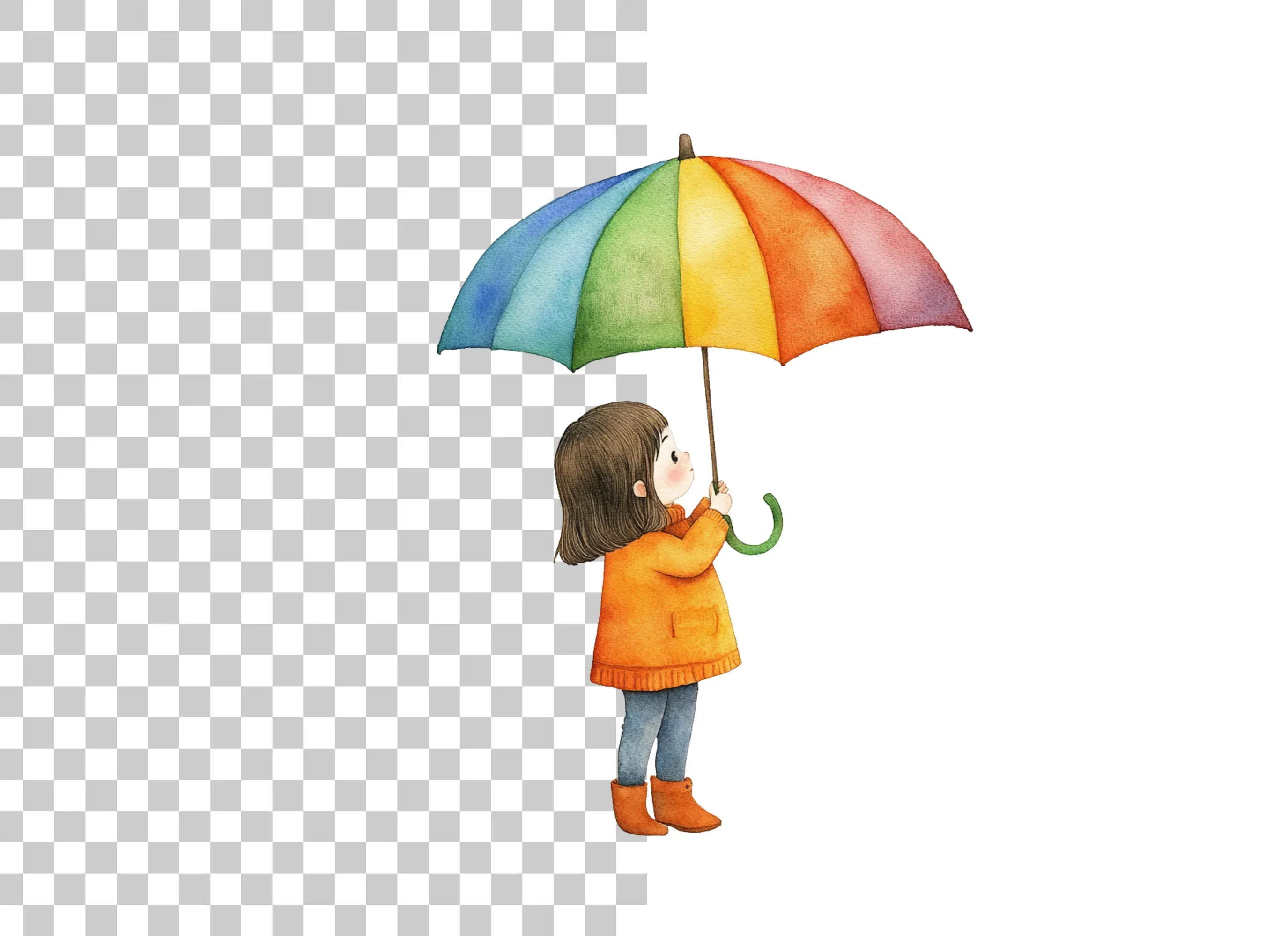 Girl with Rainbow Umbrella Clipart Bundle - Image 2