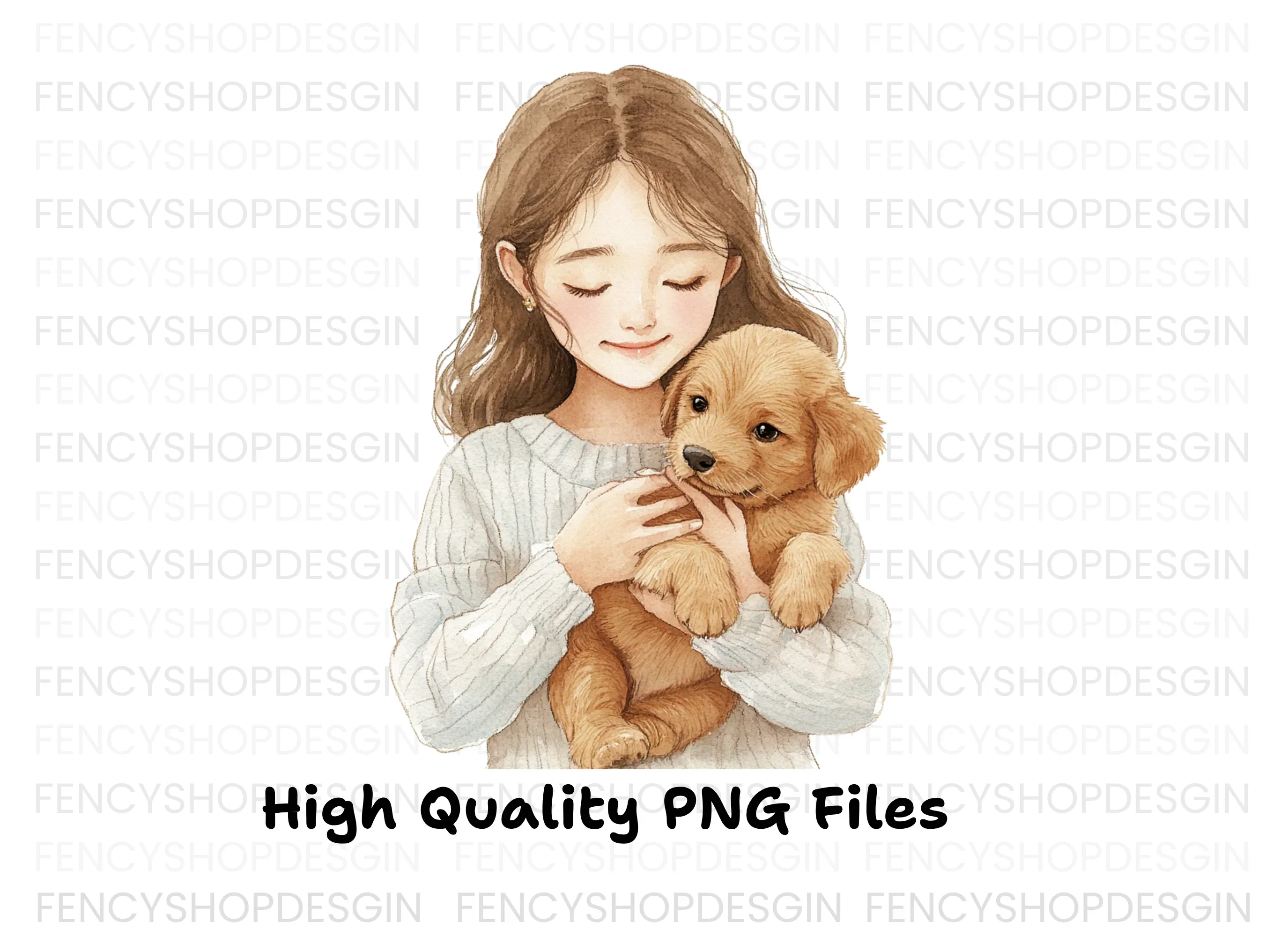 Girls Cuddling Puppies Clipart Bundle - Image 5