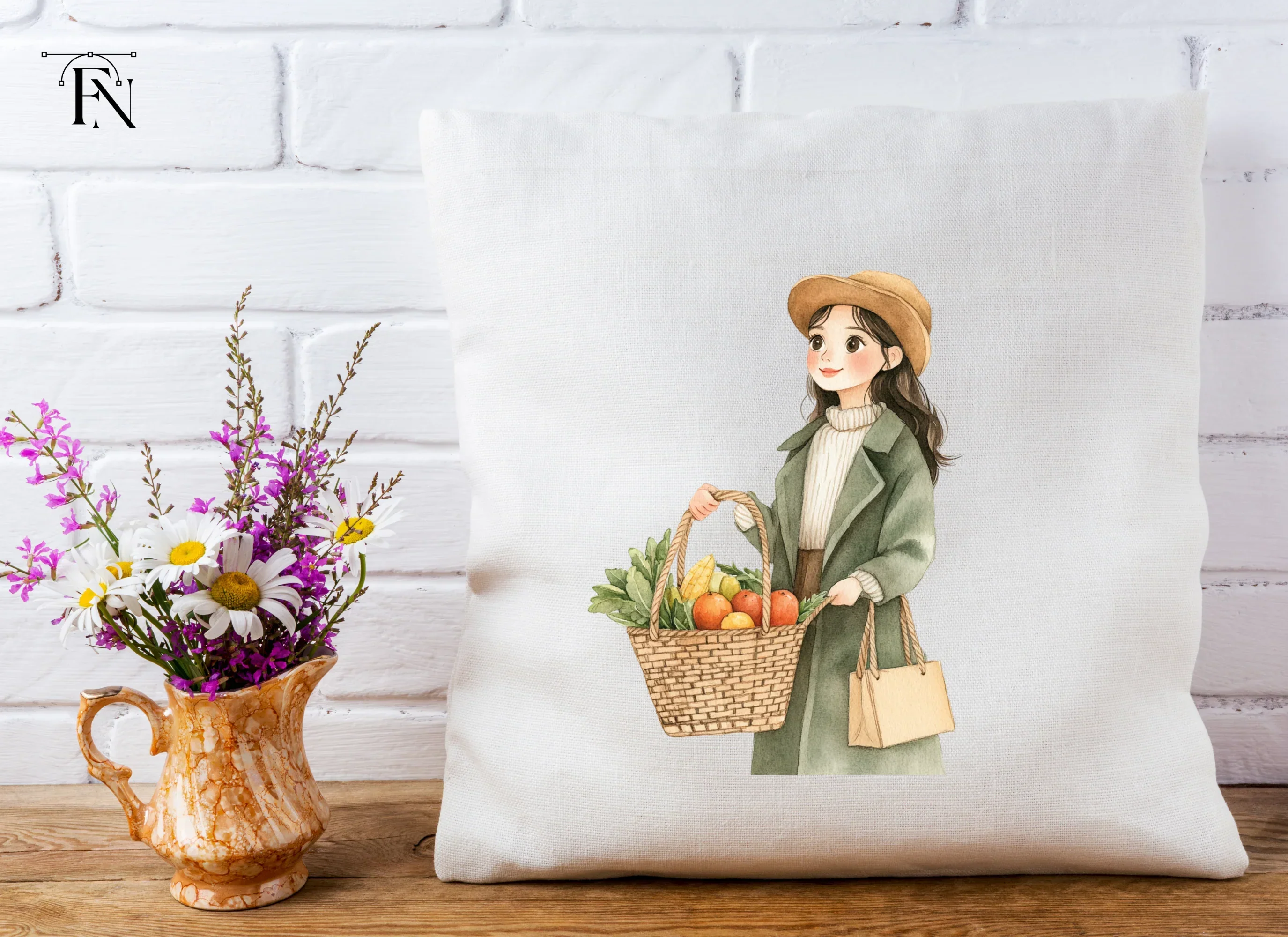 Girls with Baskets of Fresh Produce Clipart Bundle - Image 5