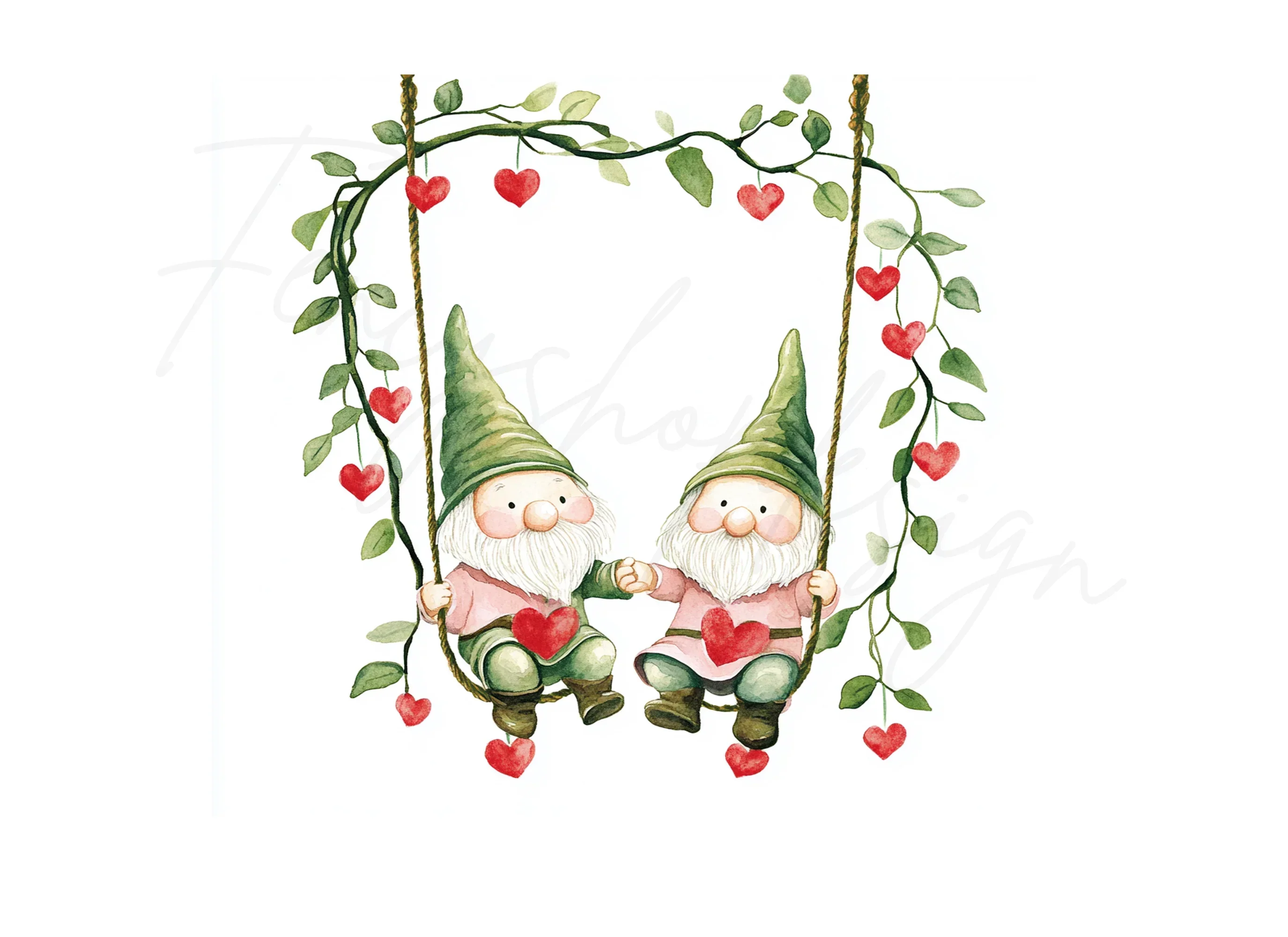 Gnome Couple on Swing Clipart Bundle - Image 3