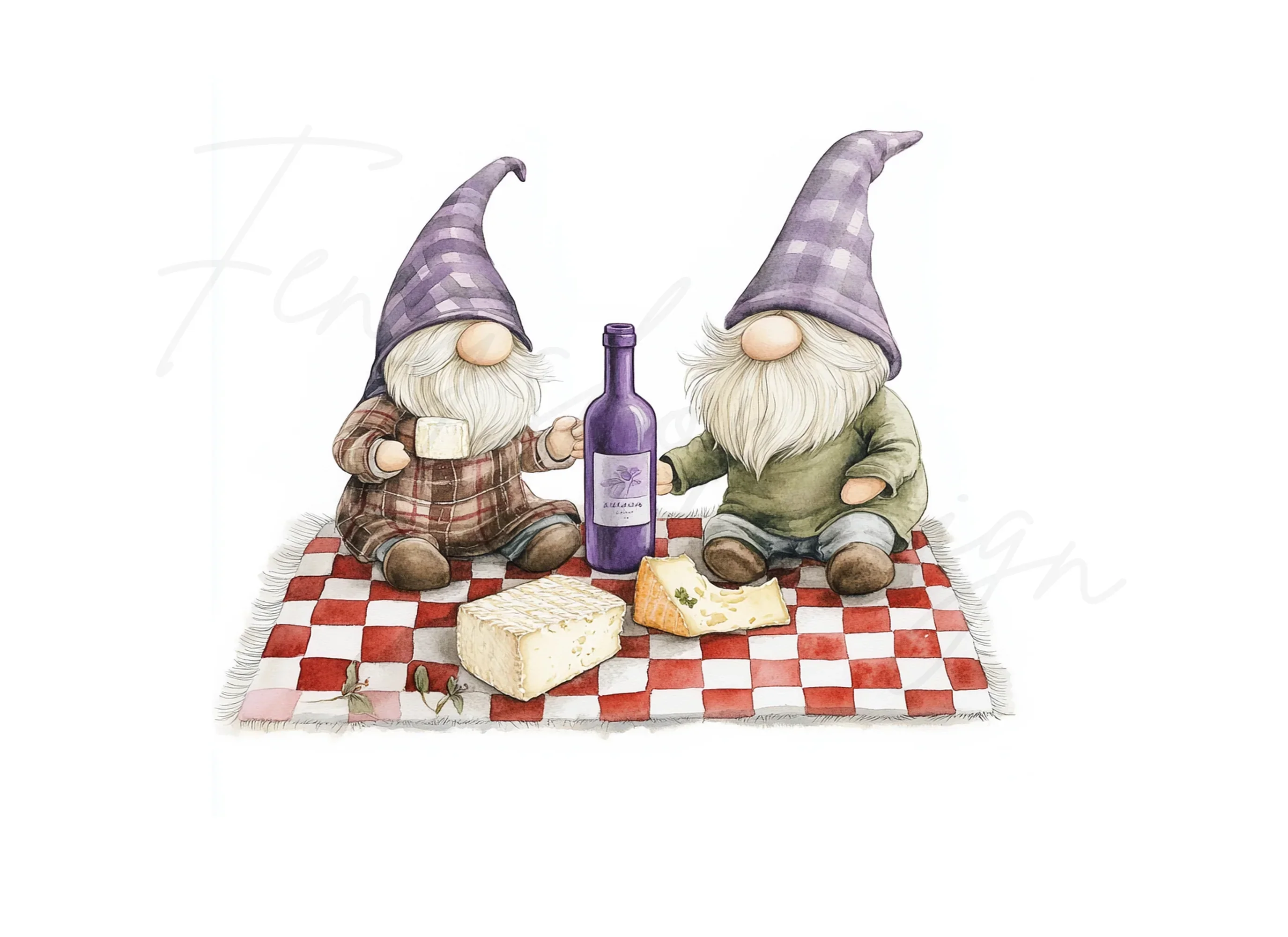 Gnome Wine and Cheese Picnic Clipart Bundle - Image 3