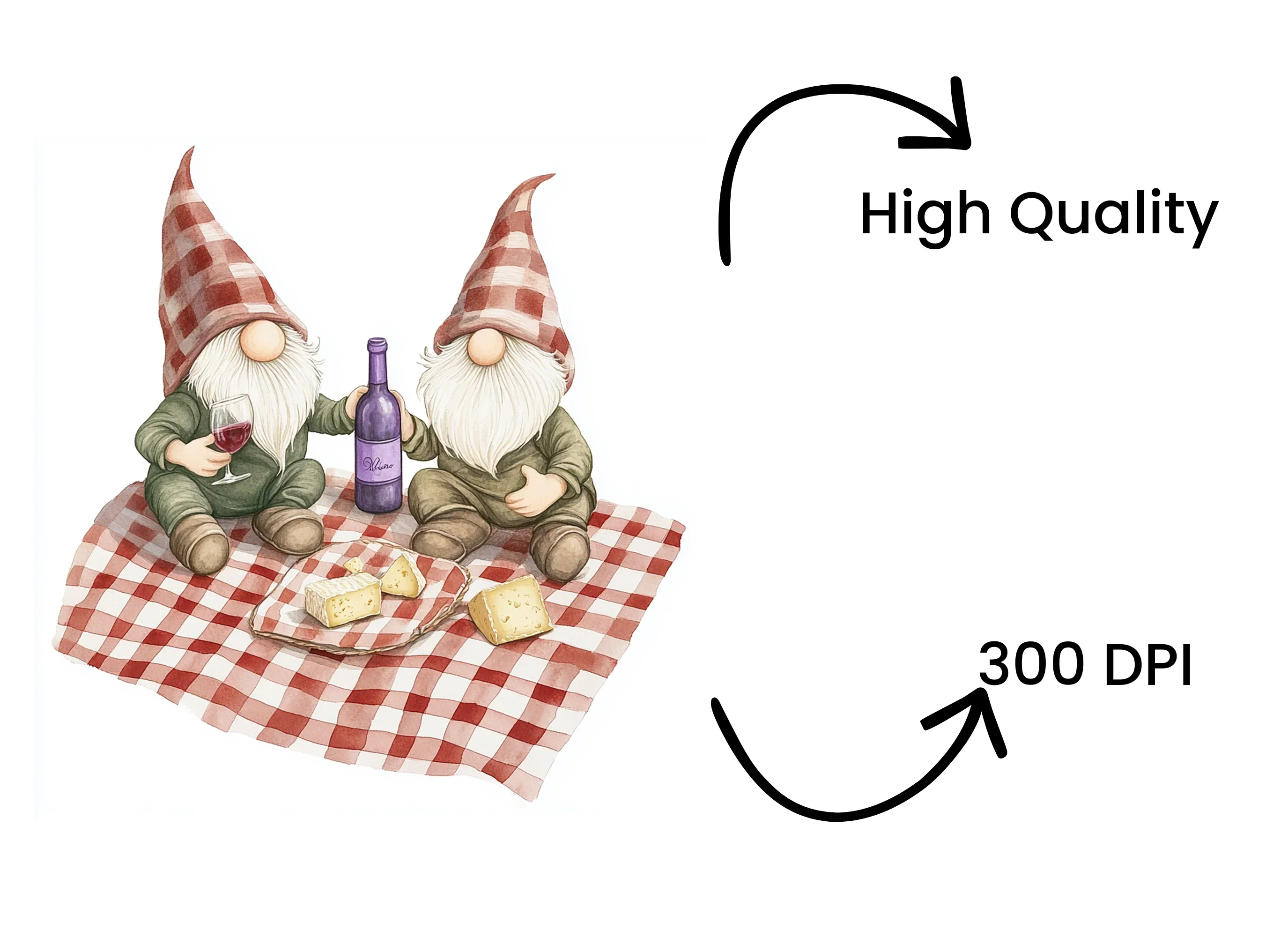 Gnome Wine and Cheese Picnic Clipart Bundle - Image 4
