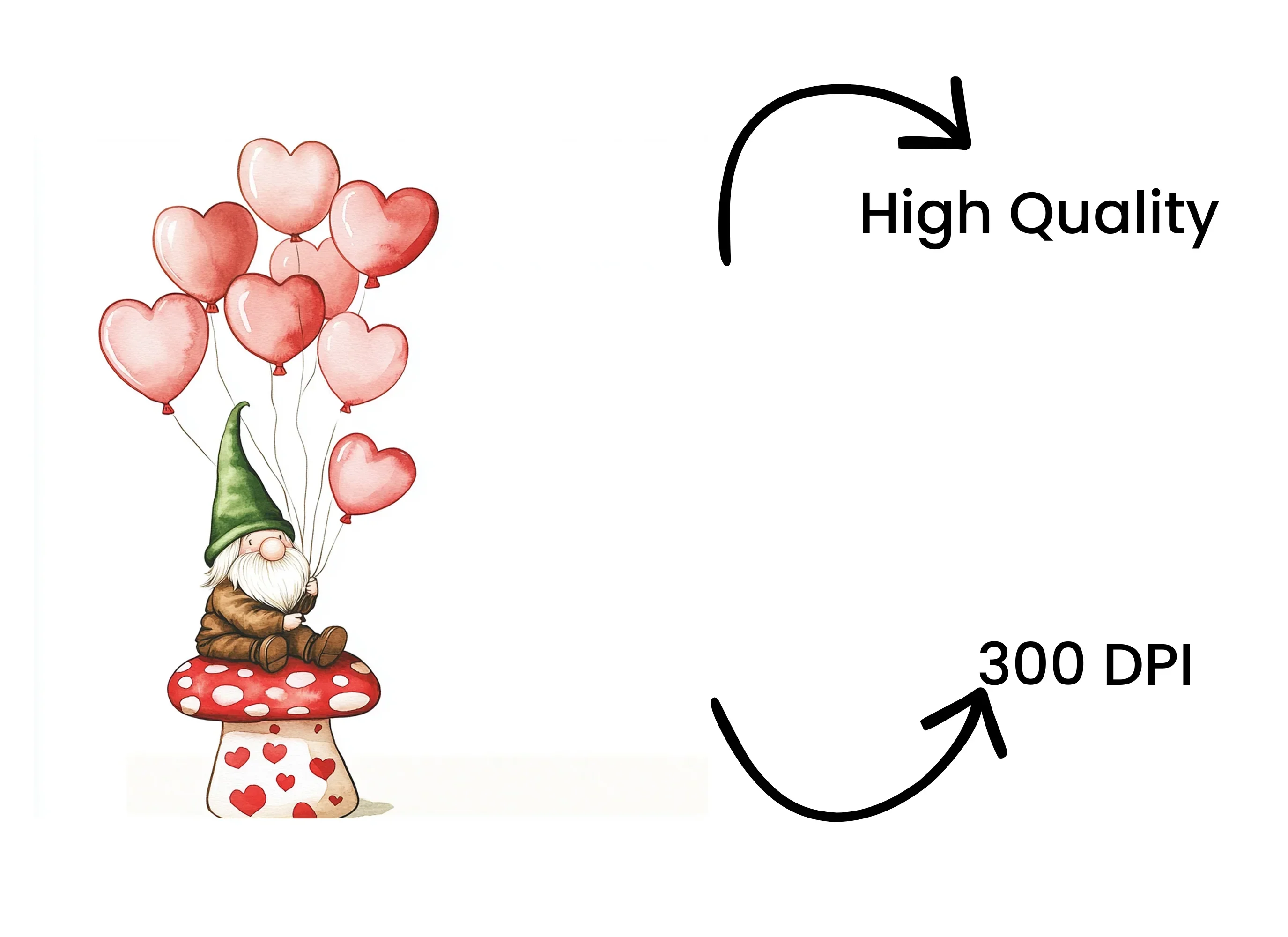 Gnomes on Mushrooms with Hearts Clipart Bundle - Image 4