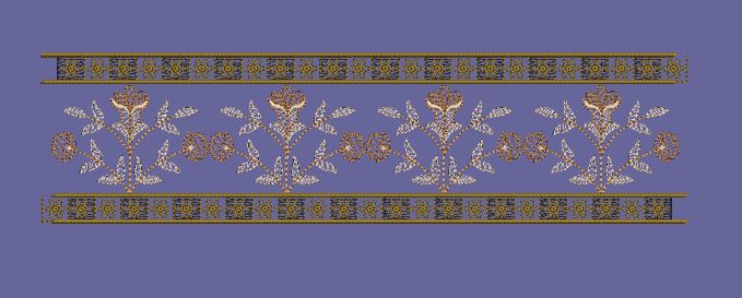 Gold Floral Border with Geometric Trim Embroidery Design