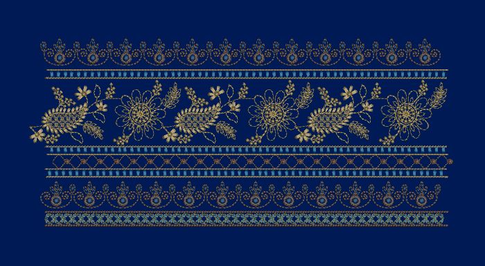 Gold Zari Paisley and Floral Border Embroidery Design