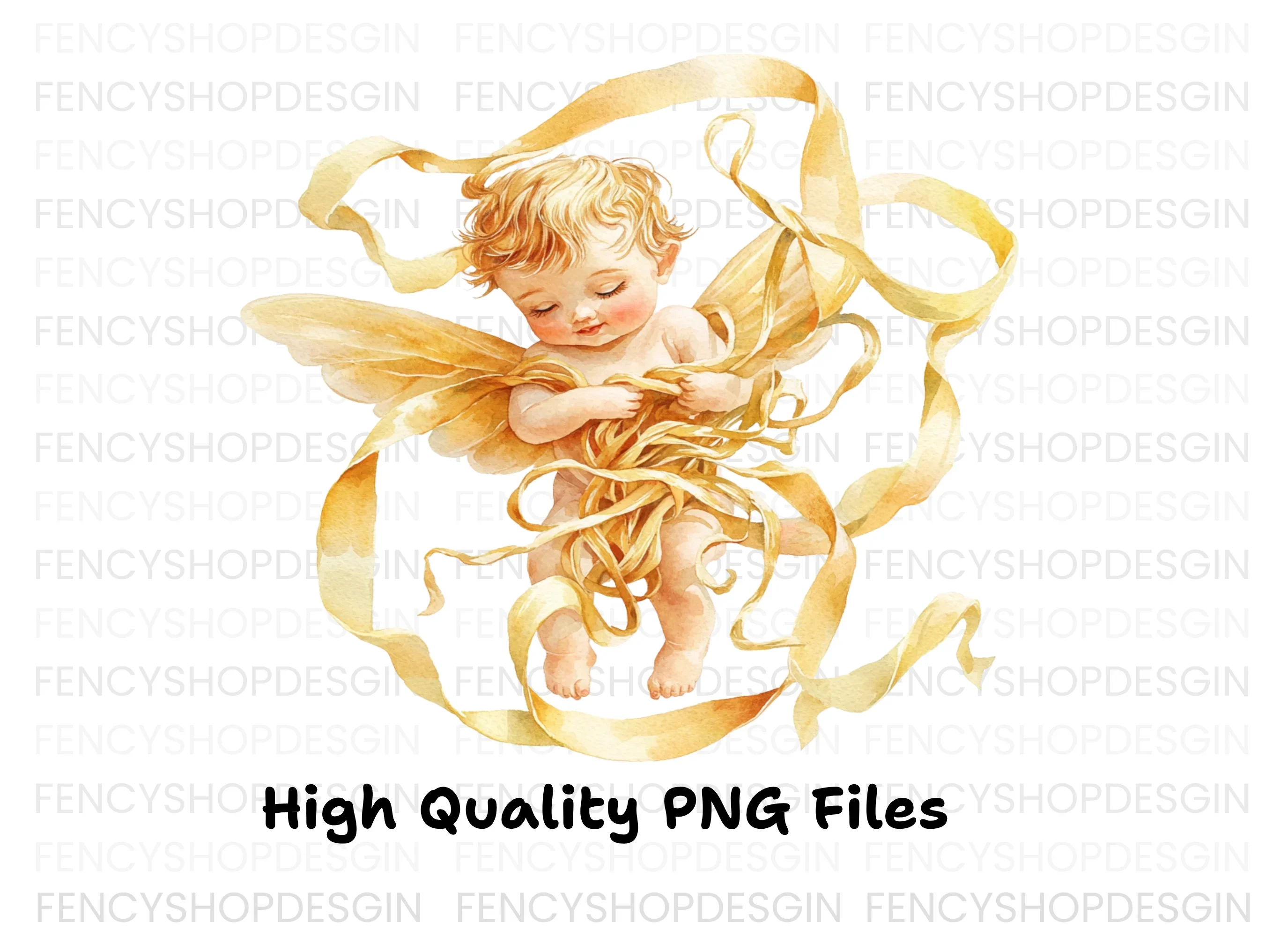 Golden Angel Cherubs with Ribbons Clipart Bundle - Image 3