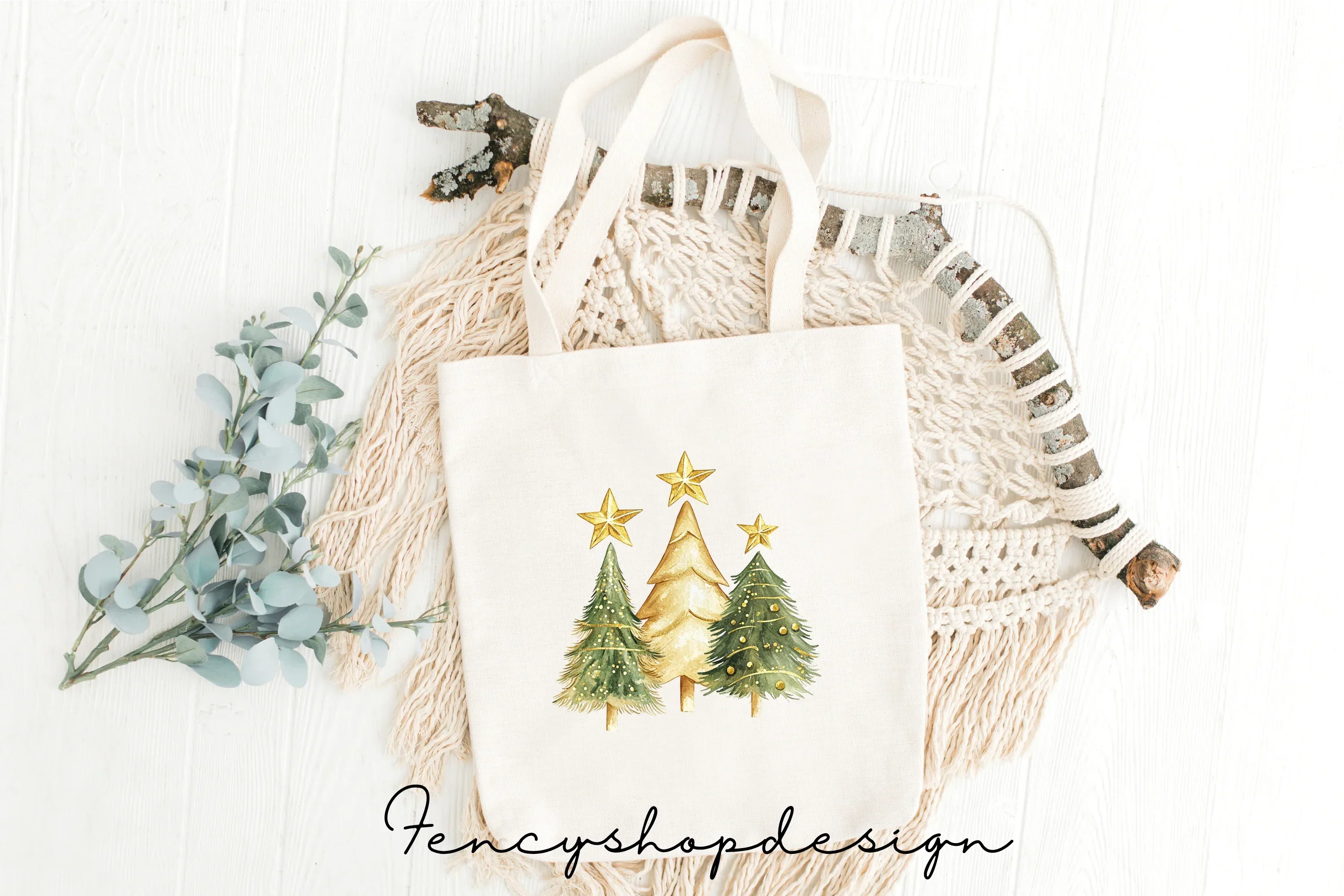 Golden Christmas Tree Clipart Bundle - Image 8